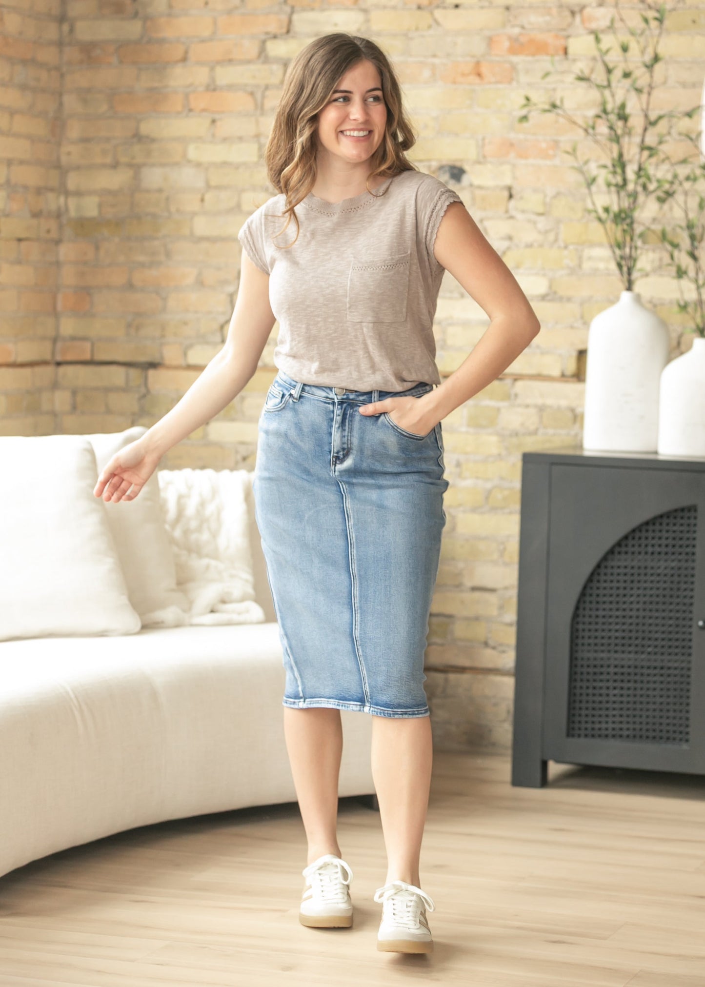 Knit Rib Detail Front Pocket Top
