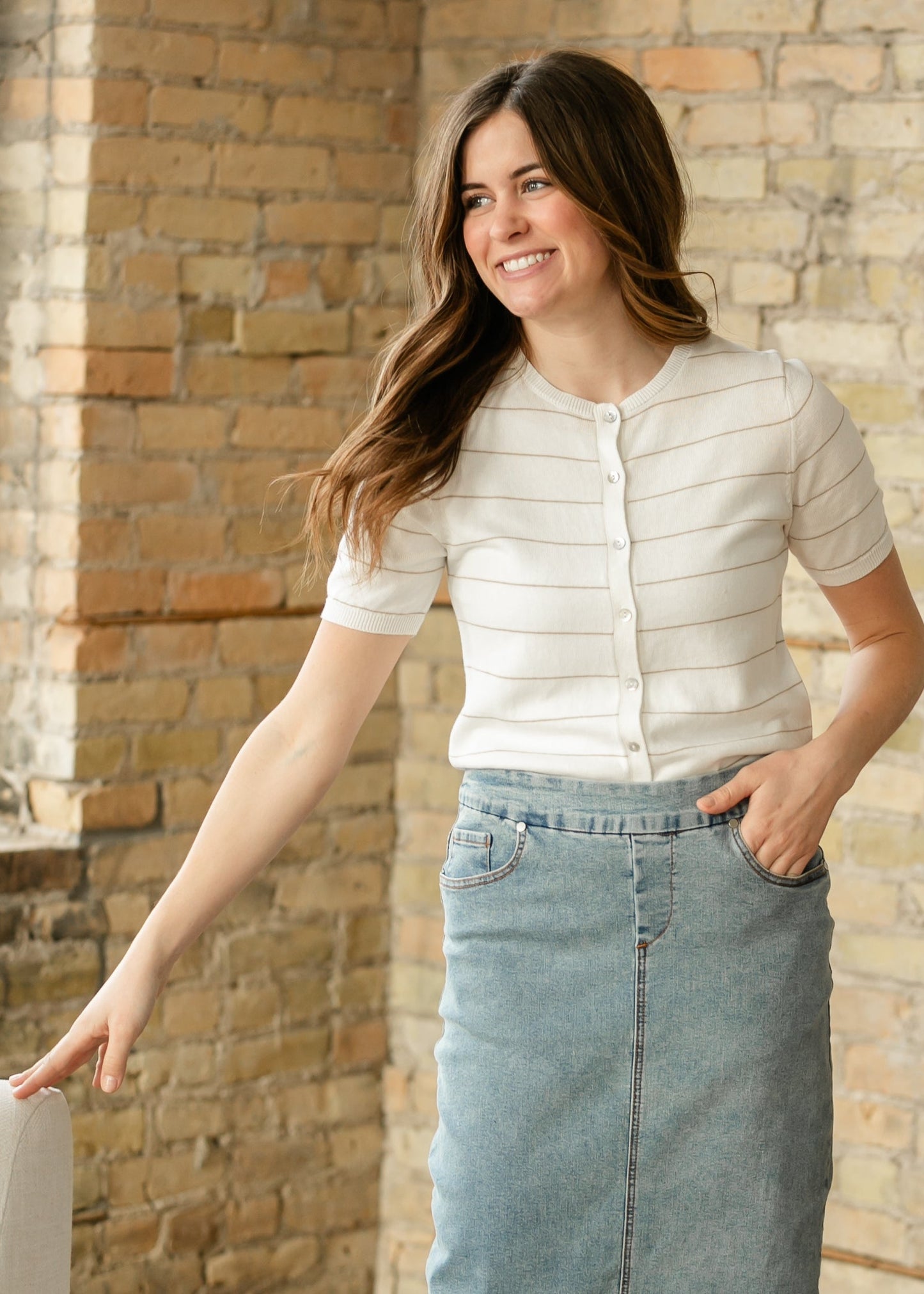 Knit Short Sleeve Button Up Top