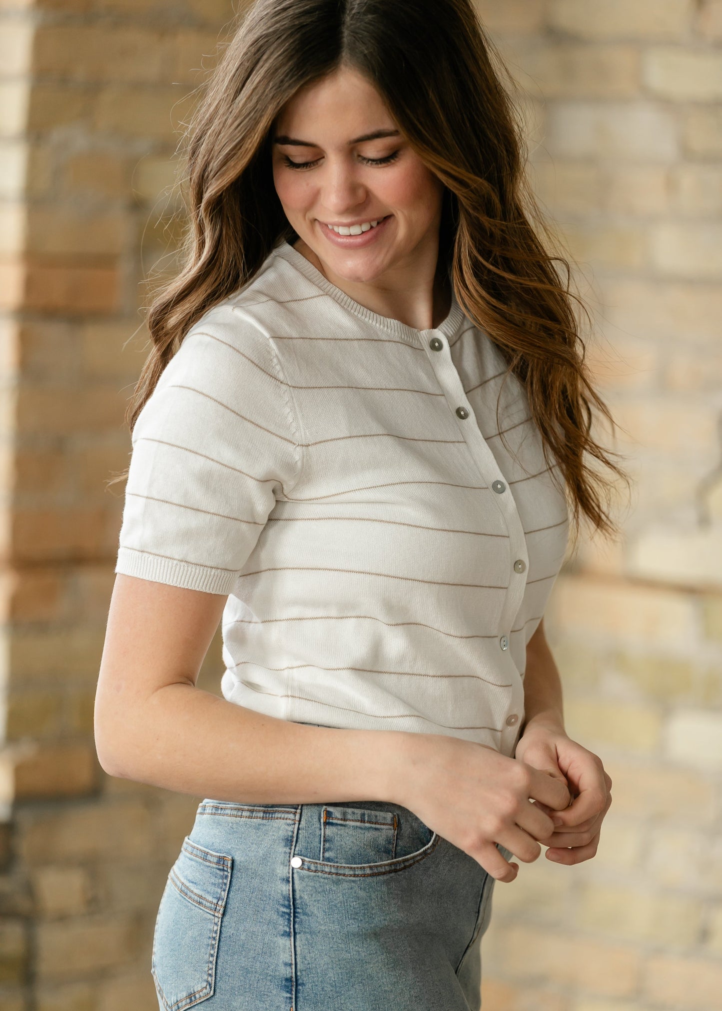 Knit Short Sleeve Button Up Top