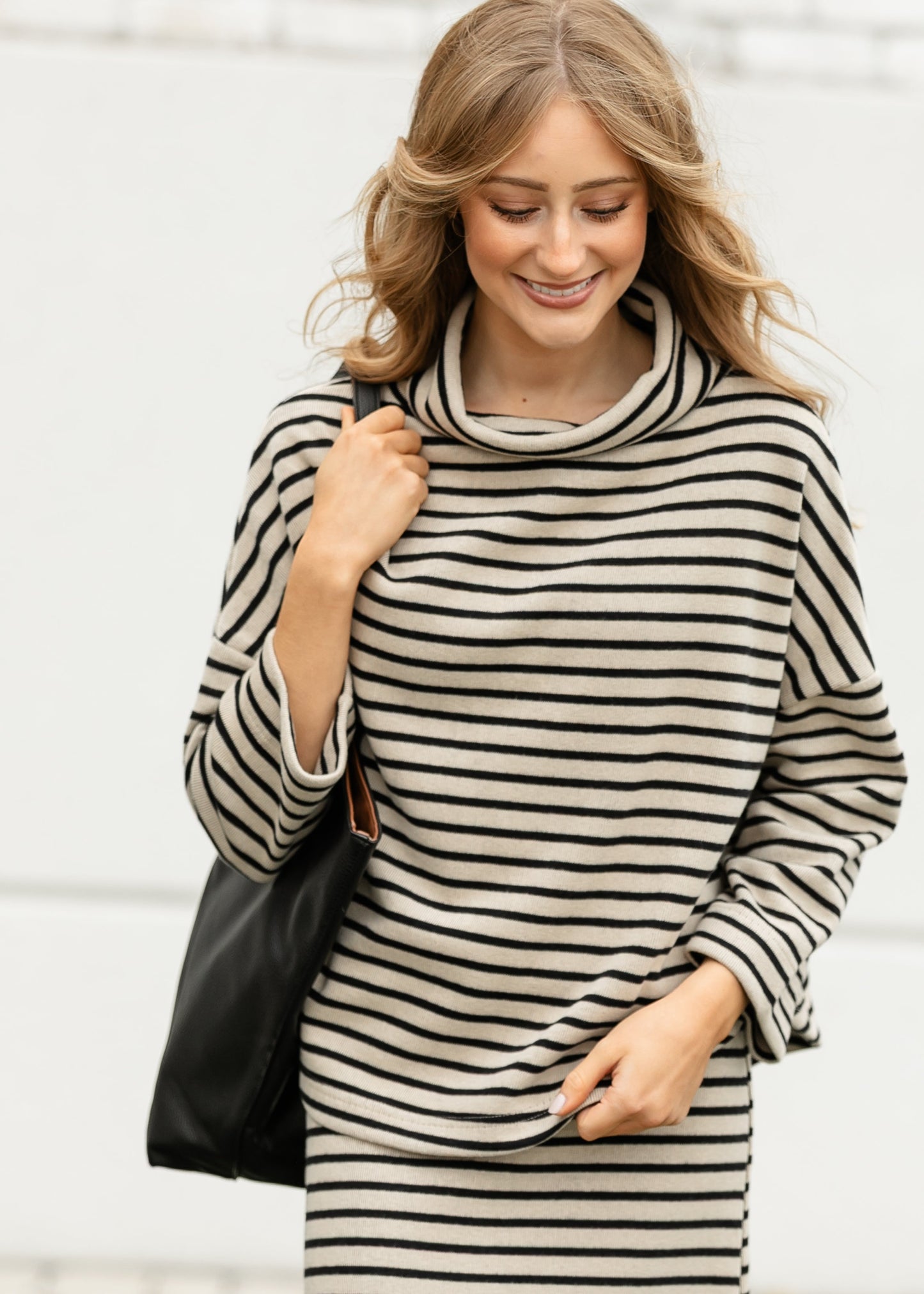 Knit Striped Long Sleeve Turtleneck Top