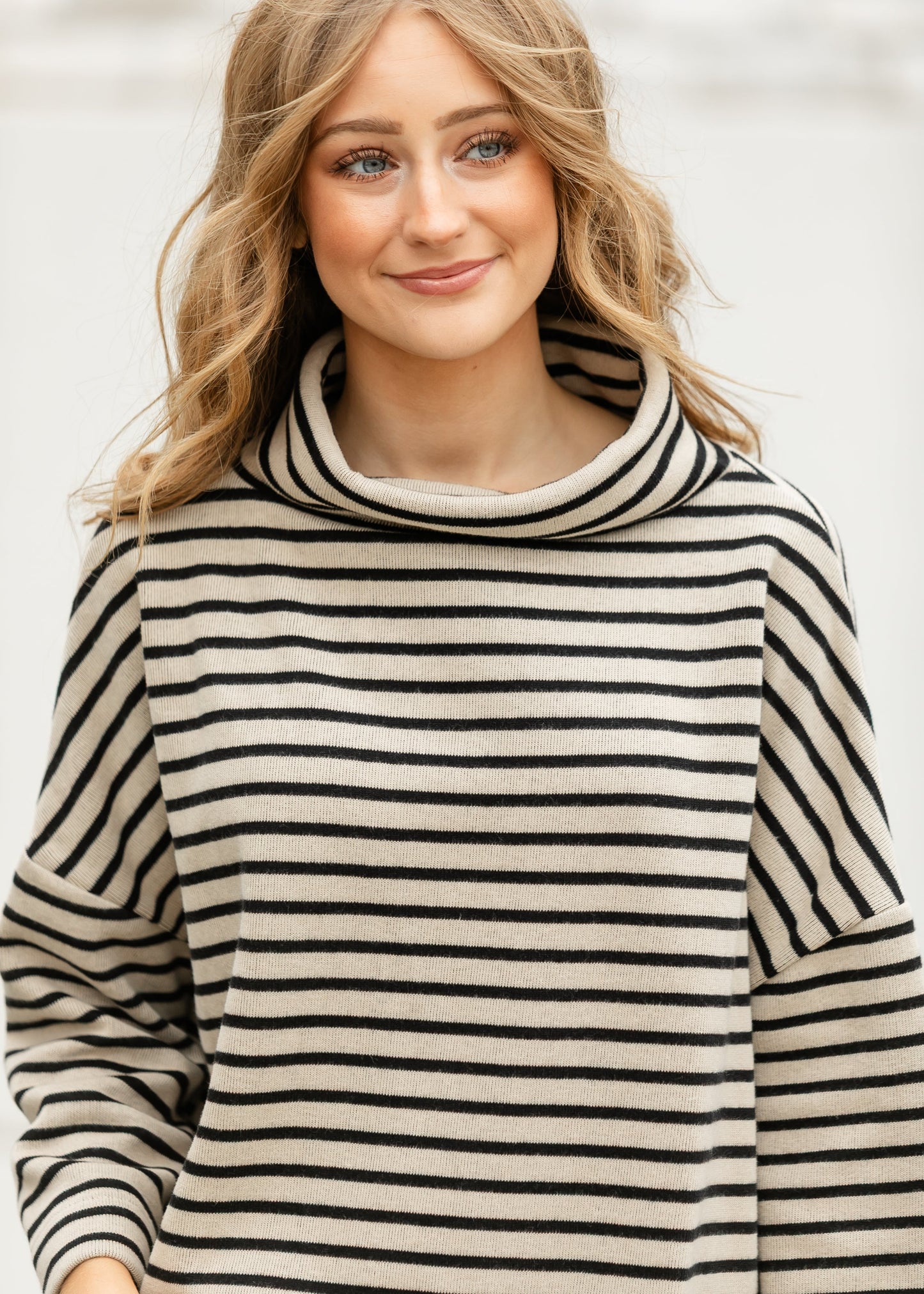 Knit Striped Long Sleeve Turtleneck Top