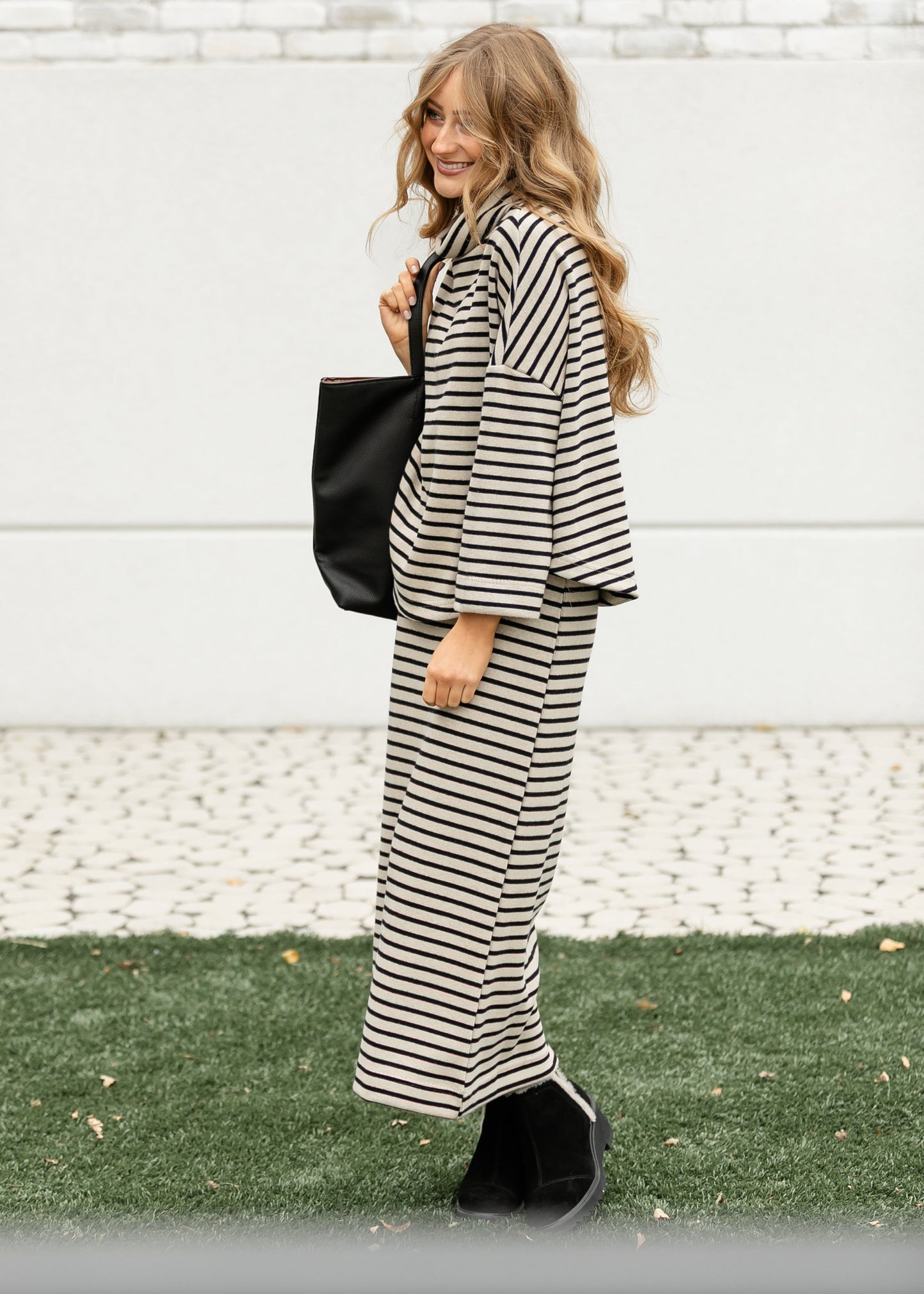 Knit Striped Long Sleeve Turtleneck Top