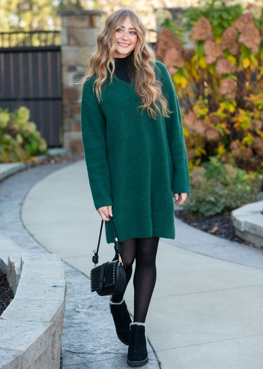 Knit V-Neck Sweater Midi Dress - FINAL SALE