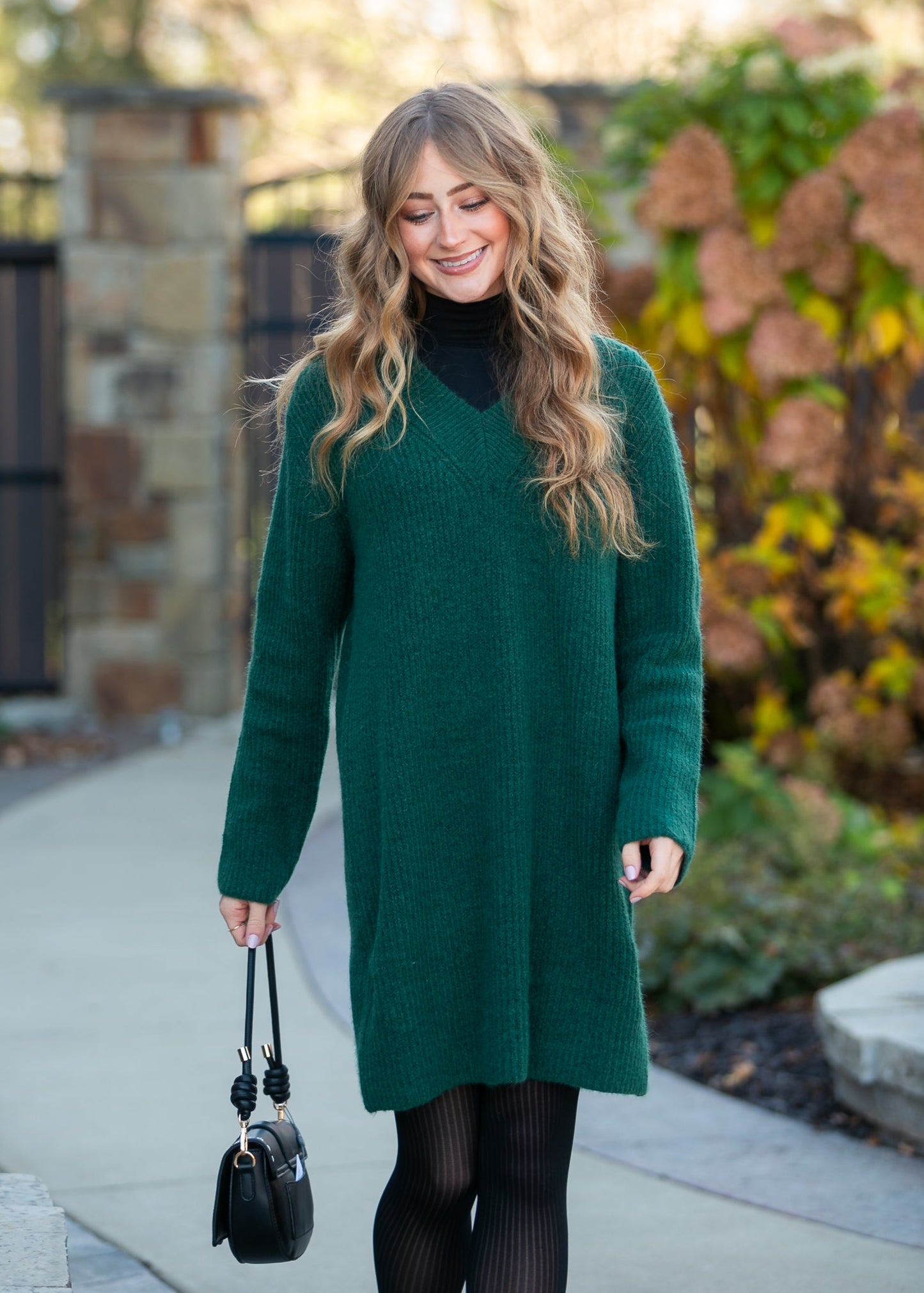 Knit V-Neck Sweater Midi Dress - FINAL SALE