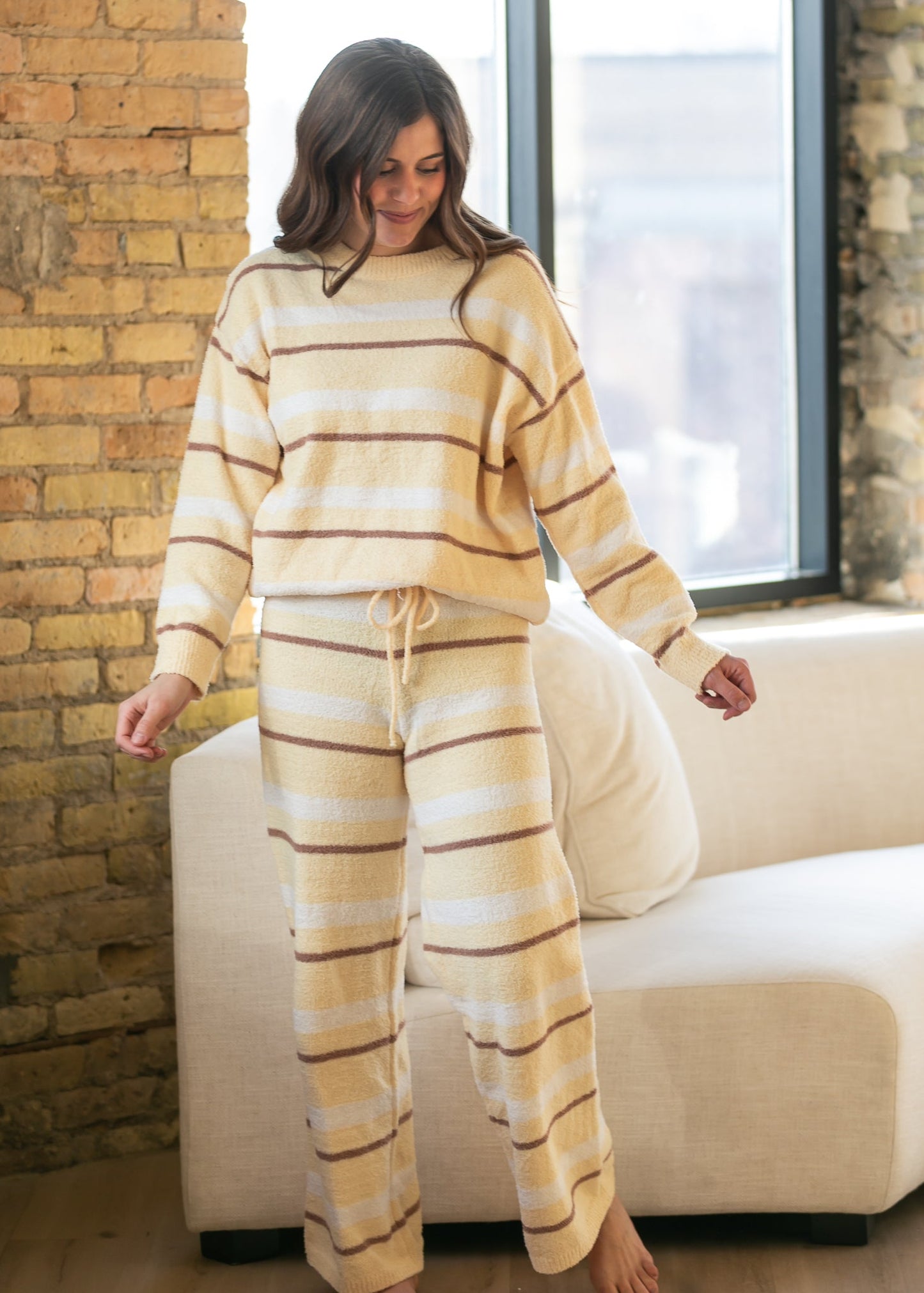 Knit Yellow Stripe Pant & Top Set