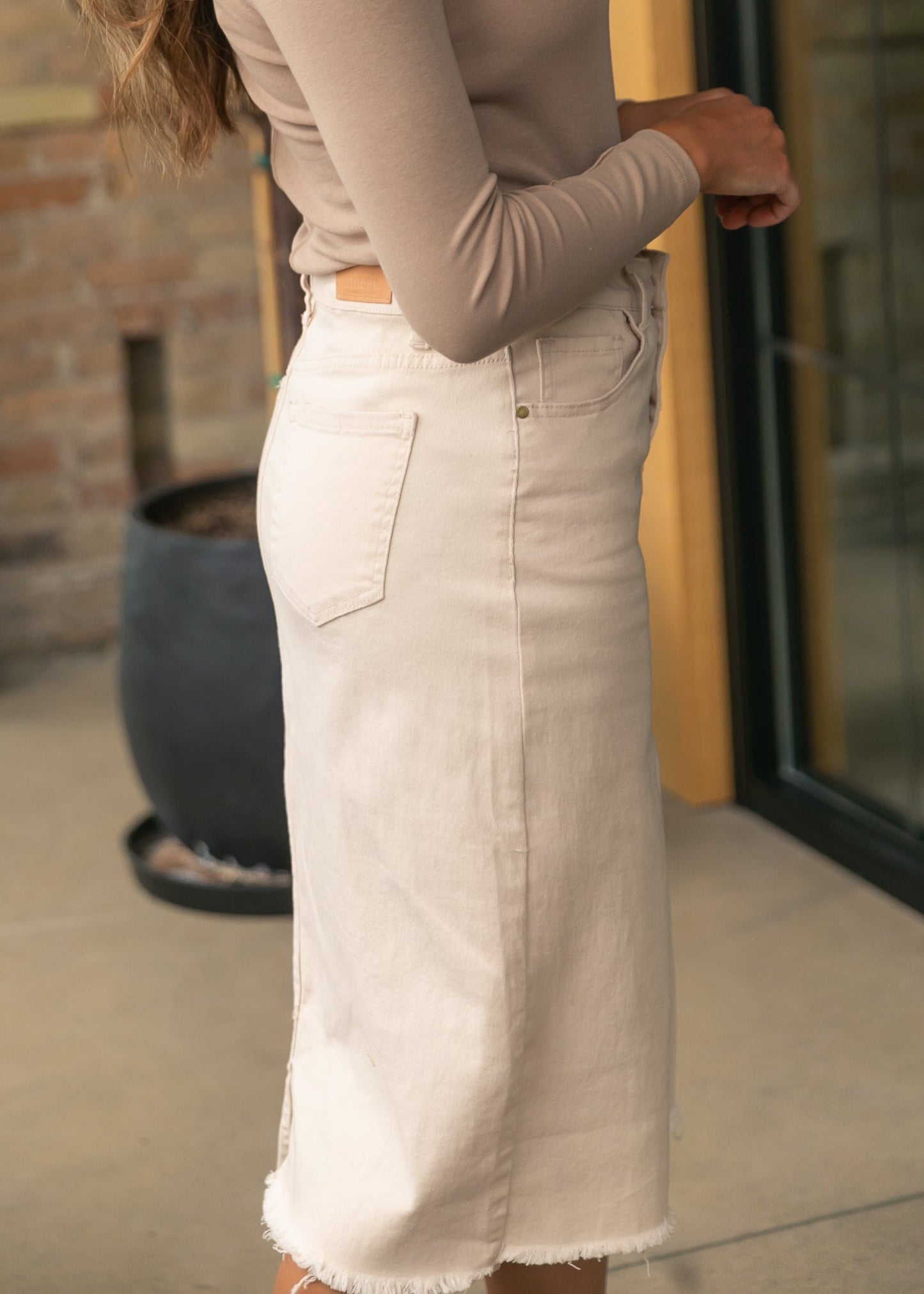 Kobe Raw Hem Denim Midi Skirt - FINAL SALE