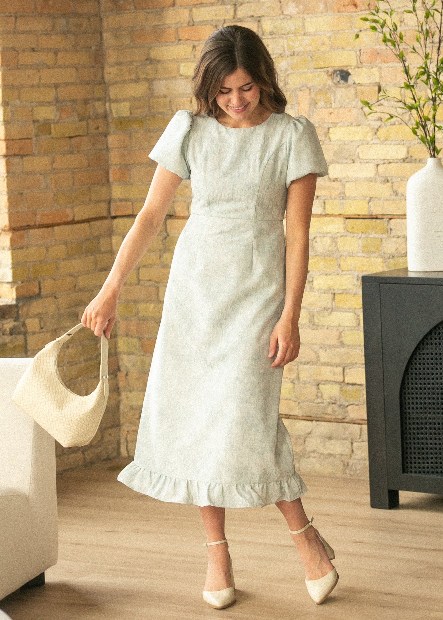 Lace Bubble Sleeve Blue Maxi Dress