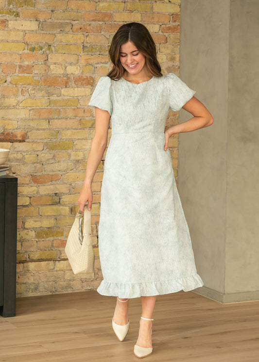 Lace Bubble Sleeve Blue Maxi Dress
