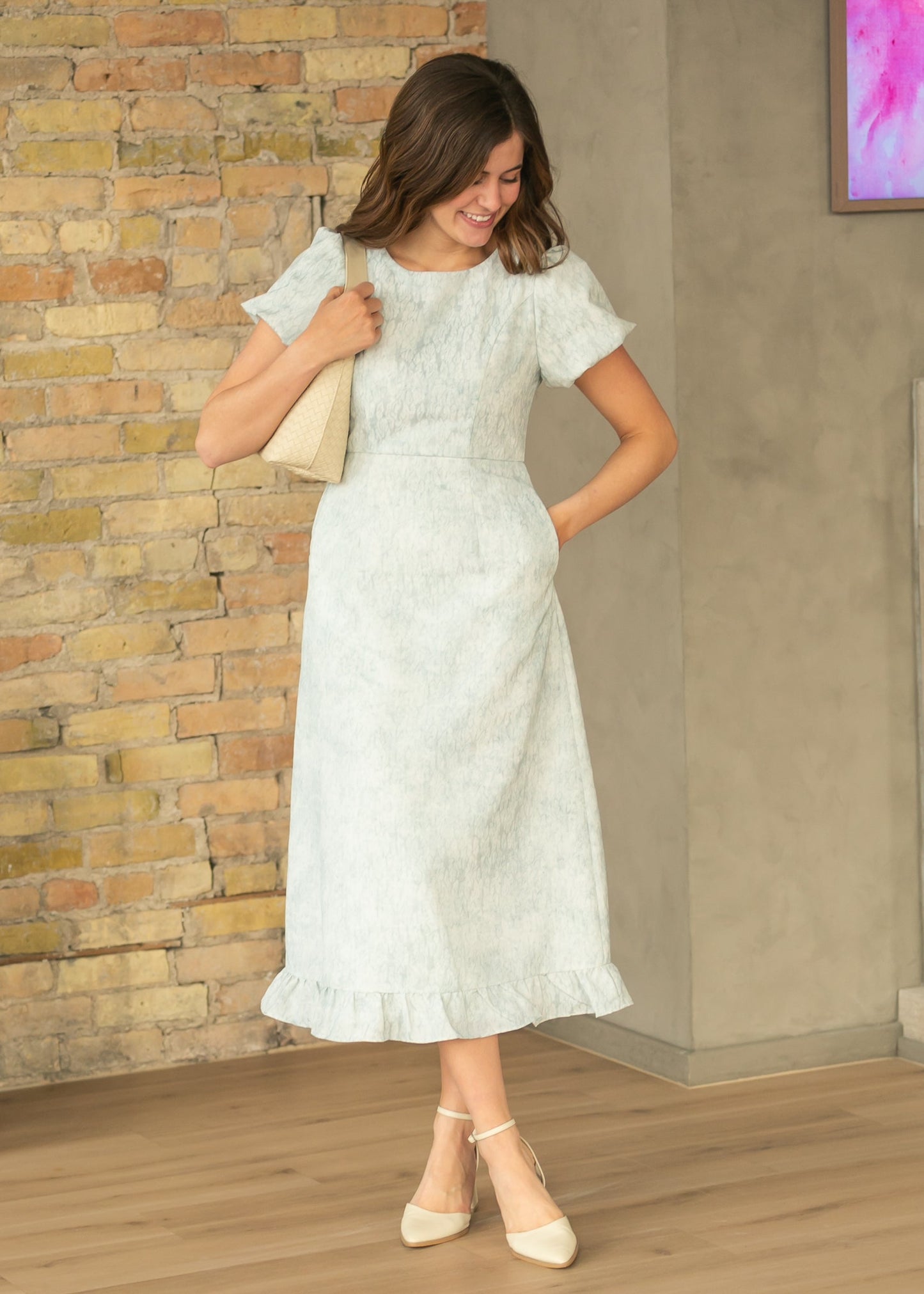 Lace Bubble Sleeve Blue Maxi Dress