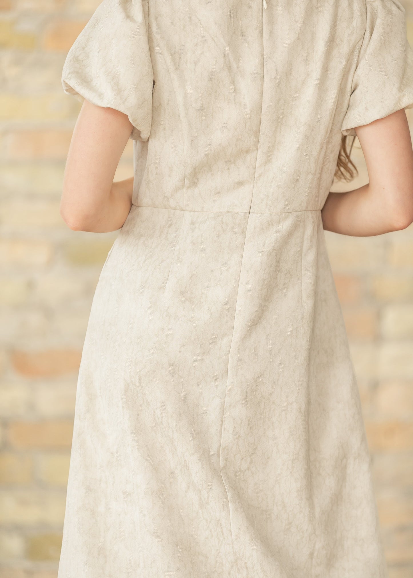Lace Bubble Sleeve Tan Maxi Dress