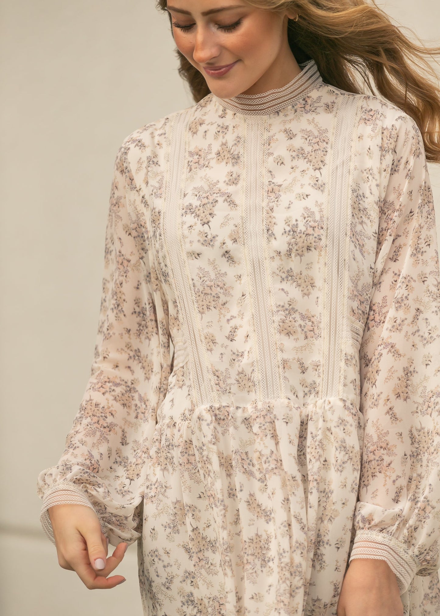 Lace Detail Mock Neck Midi Dress - FINAL SALE