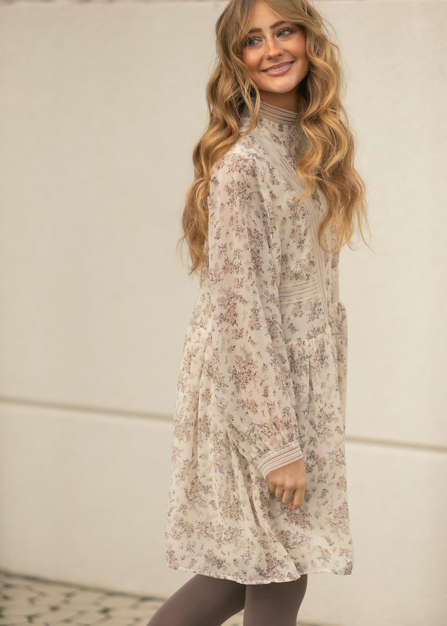 Lace Detail Mock Neck Midi Dress - FINAL SALE