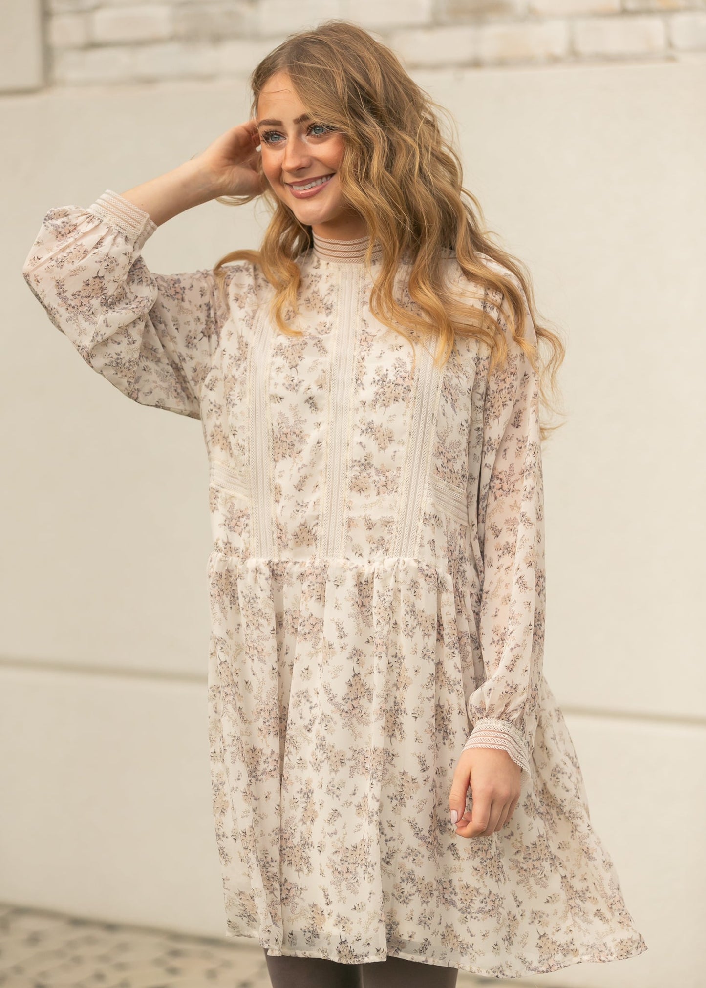 Lace Detail Mock Neck Midi Dress - FINAL SALE