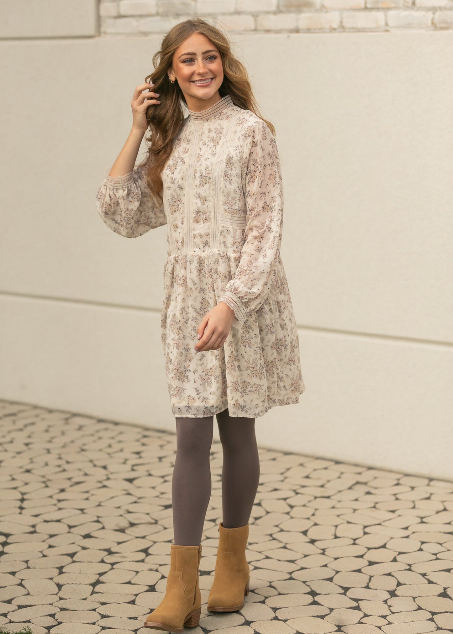 Lace Detail Mock Neck Midi Dress - FINAL SALE