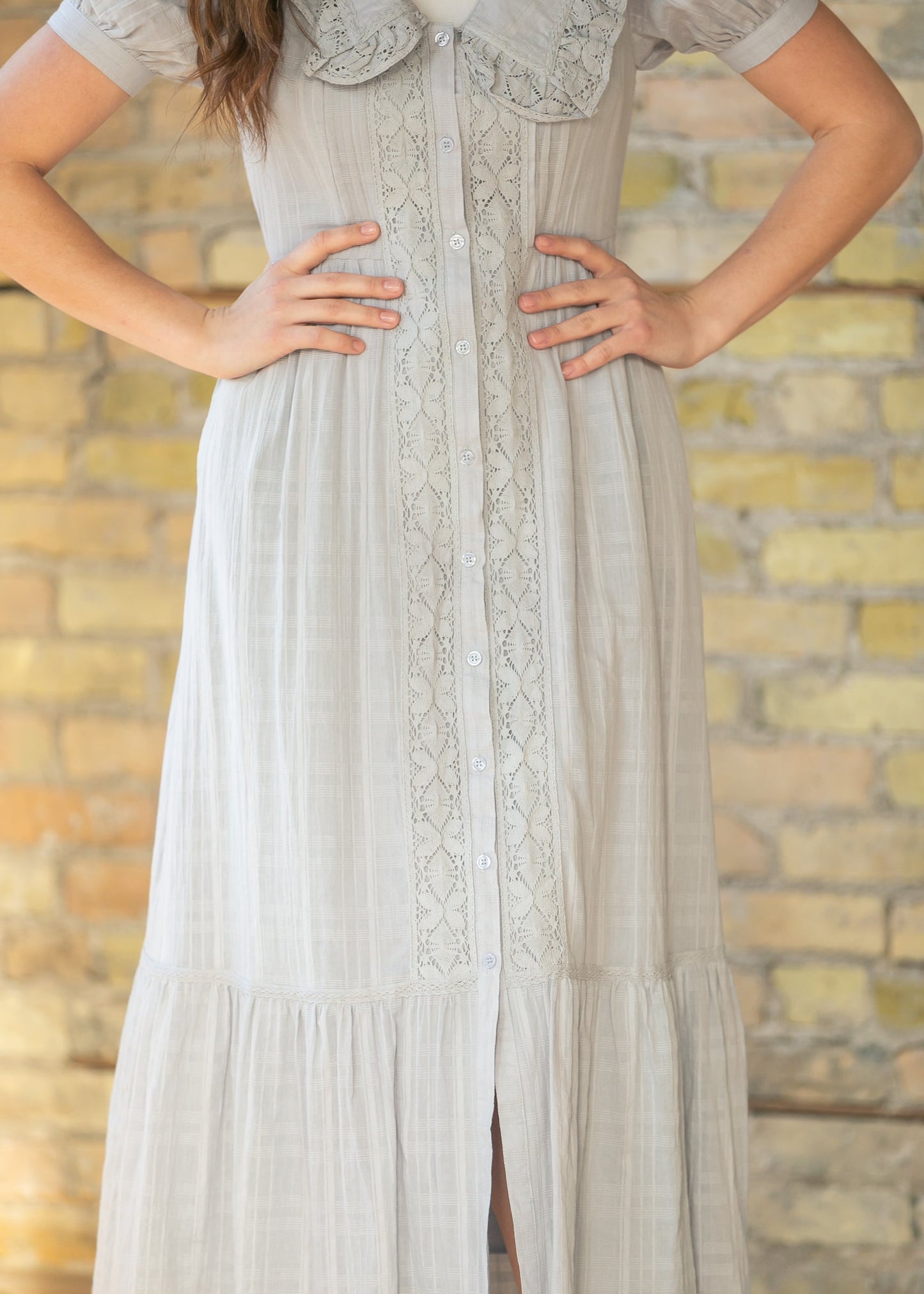 Lace Ruffle V-Neck Maxi Dress
