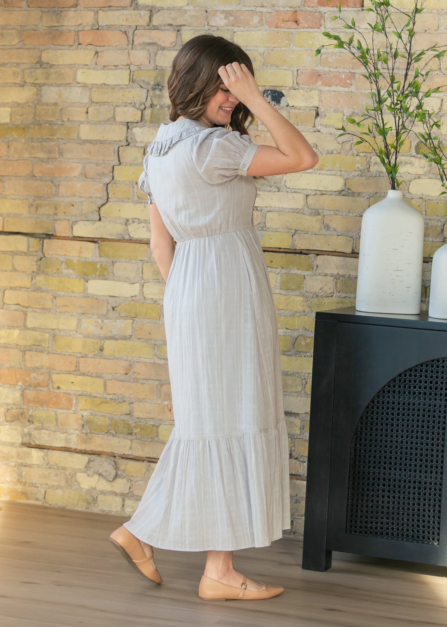Lace Ruffle V-Neck Maxi Dress