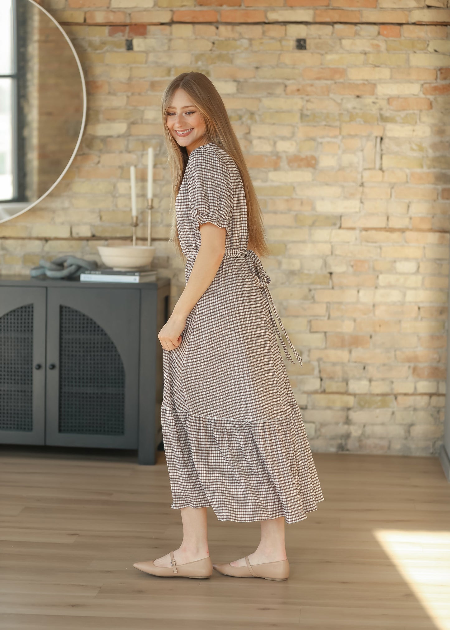 Lace Trim Checkered Maxi Dress