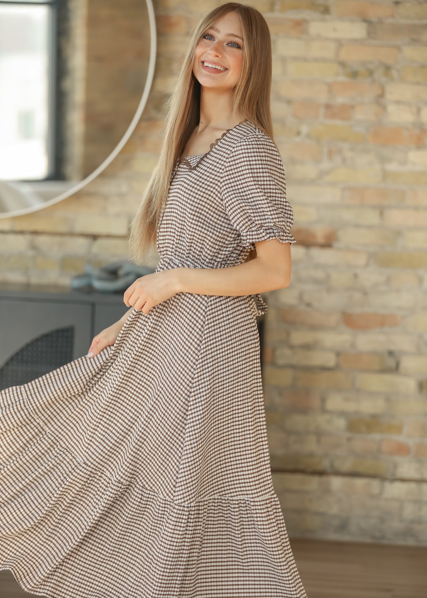 Lace Trim Checkered Maxi Dress