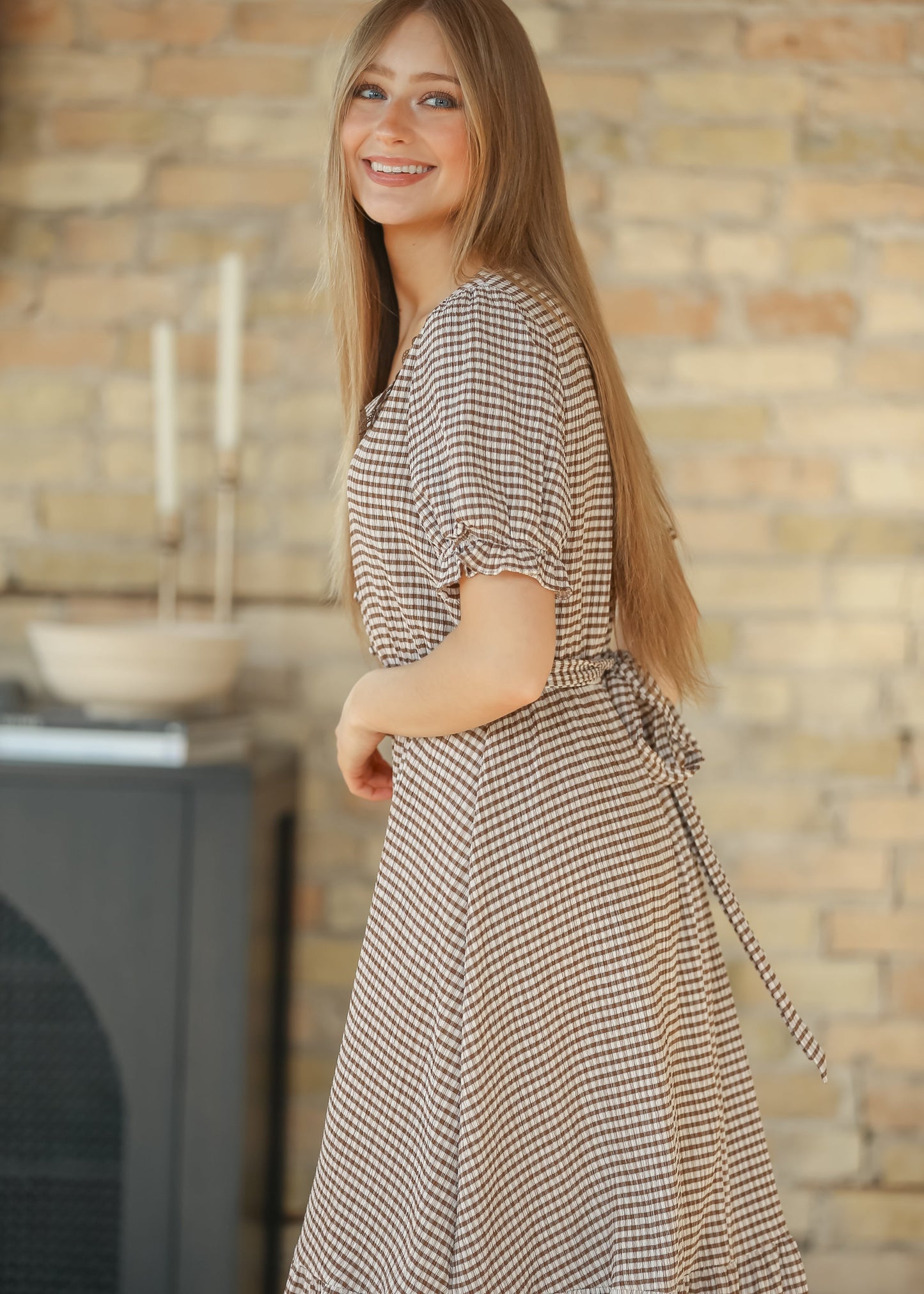 Lace Trim Checkered Maxi Dress