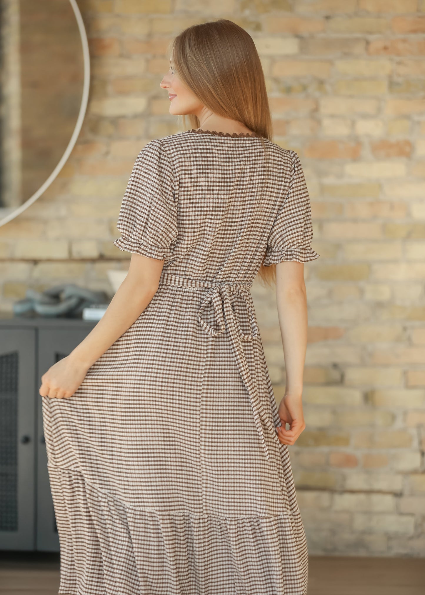 Lace Trim Checkered Maxi Dress