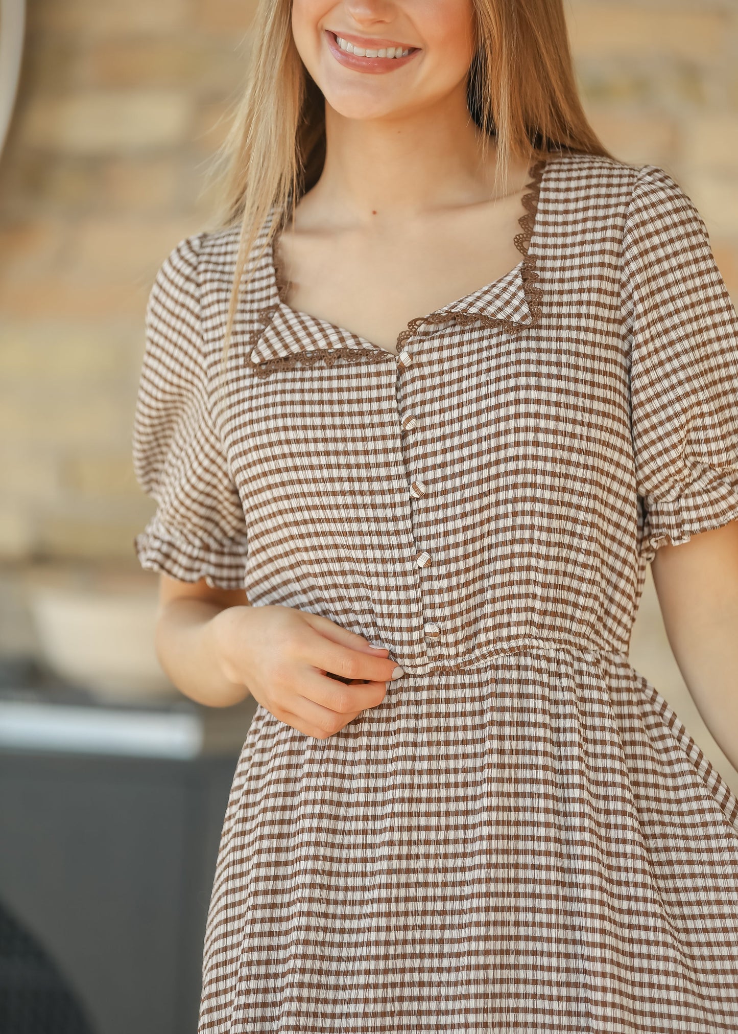 Lace Trim Checkered Maxi Dress