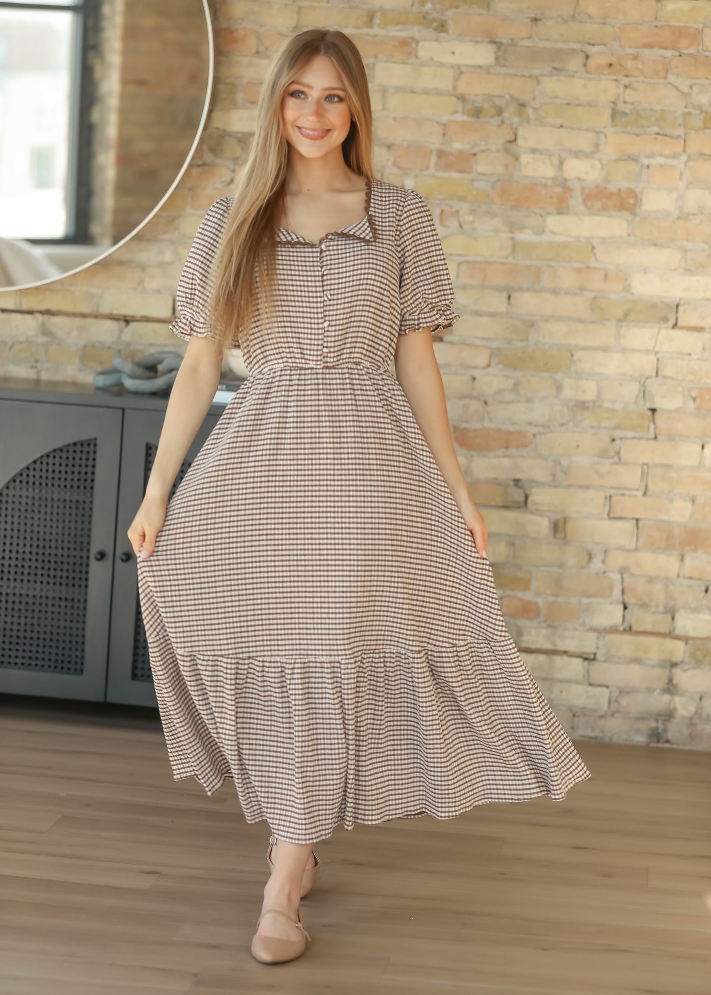 Lace Trim Checkered Maxi Dress