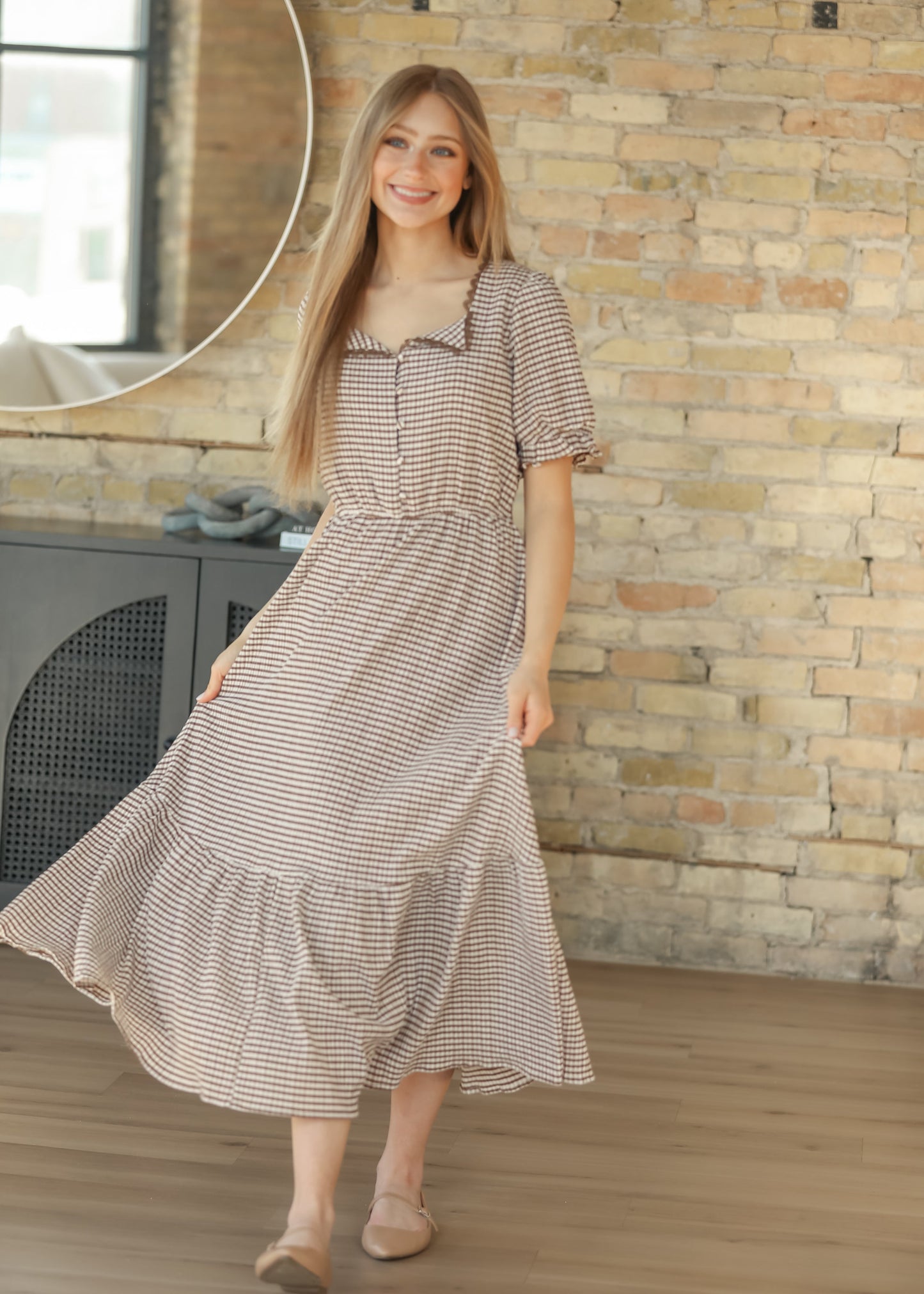 Lace Trim Checkered Maxi Dress