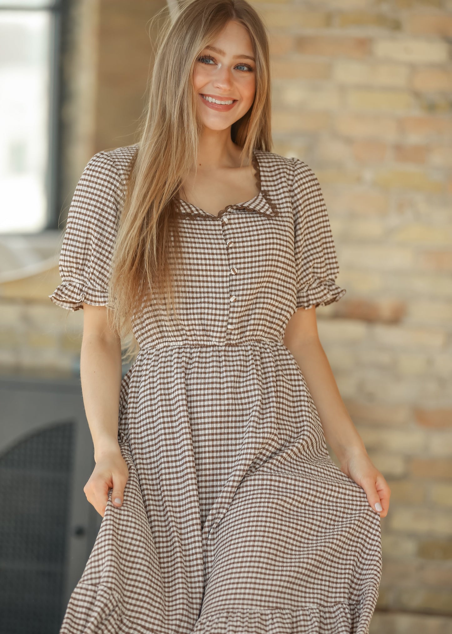 Lace Trim Checkered Maxi Dress