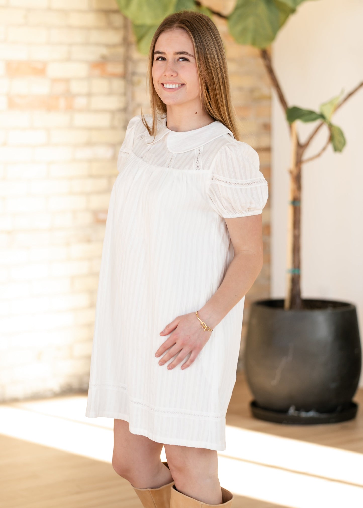 Lace Trim Cotton Midi Dress