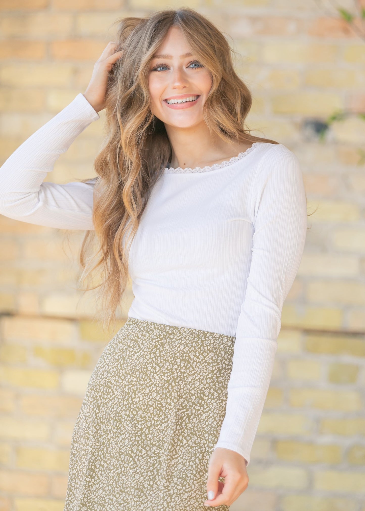 Laced Boat Neck Long Sleeve Top