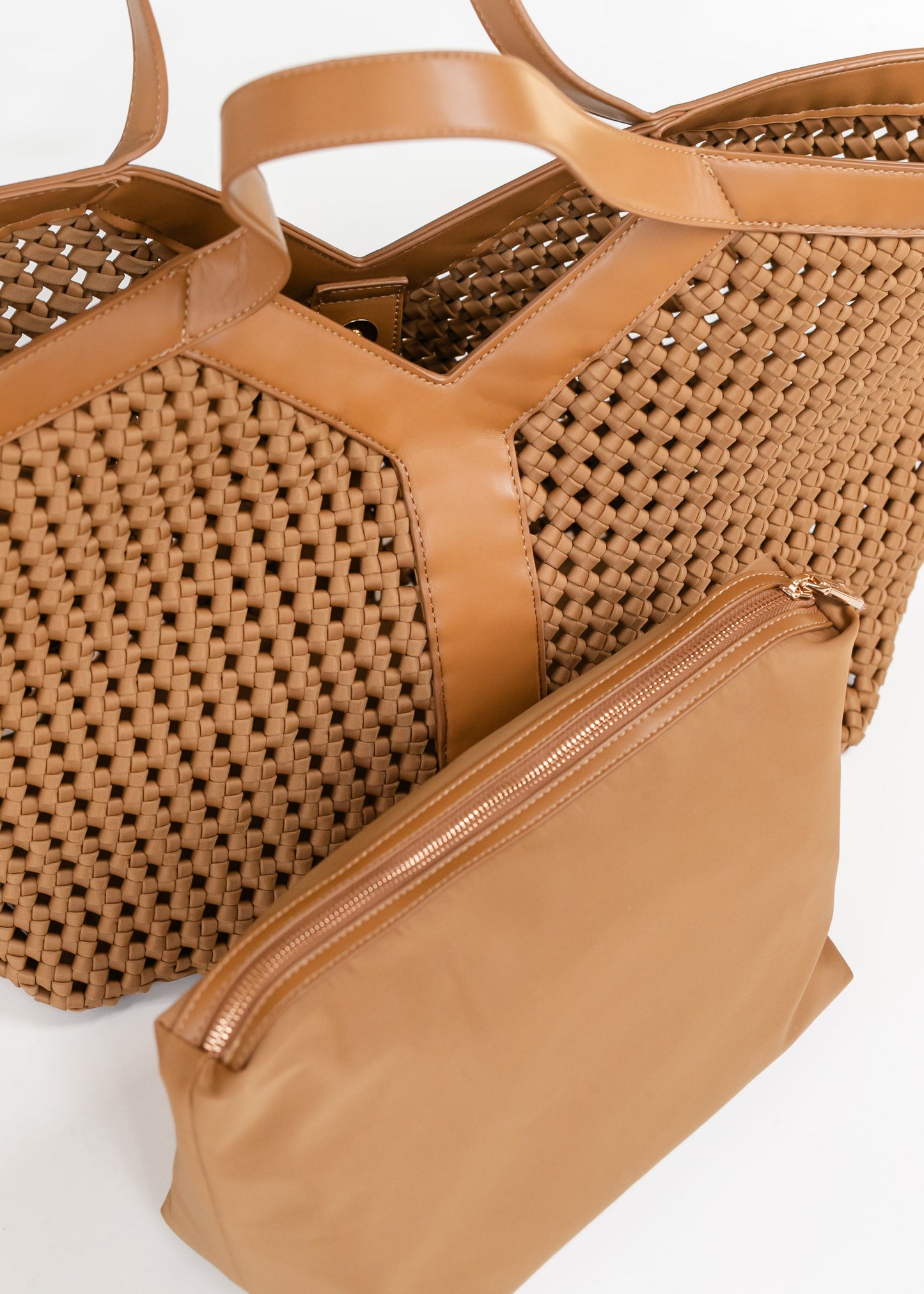 Large Camel Woven Tote Bag