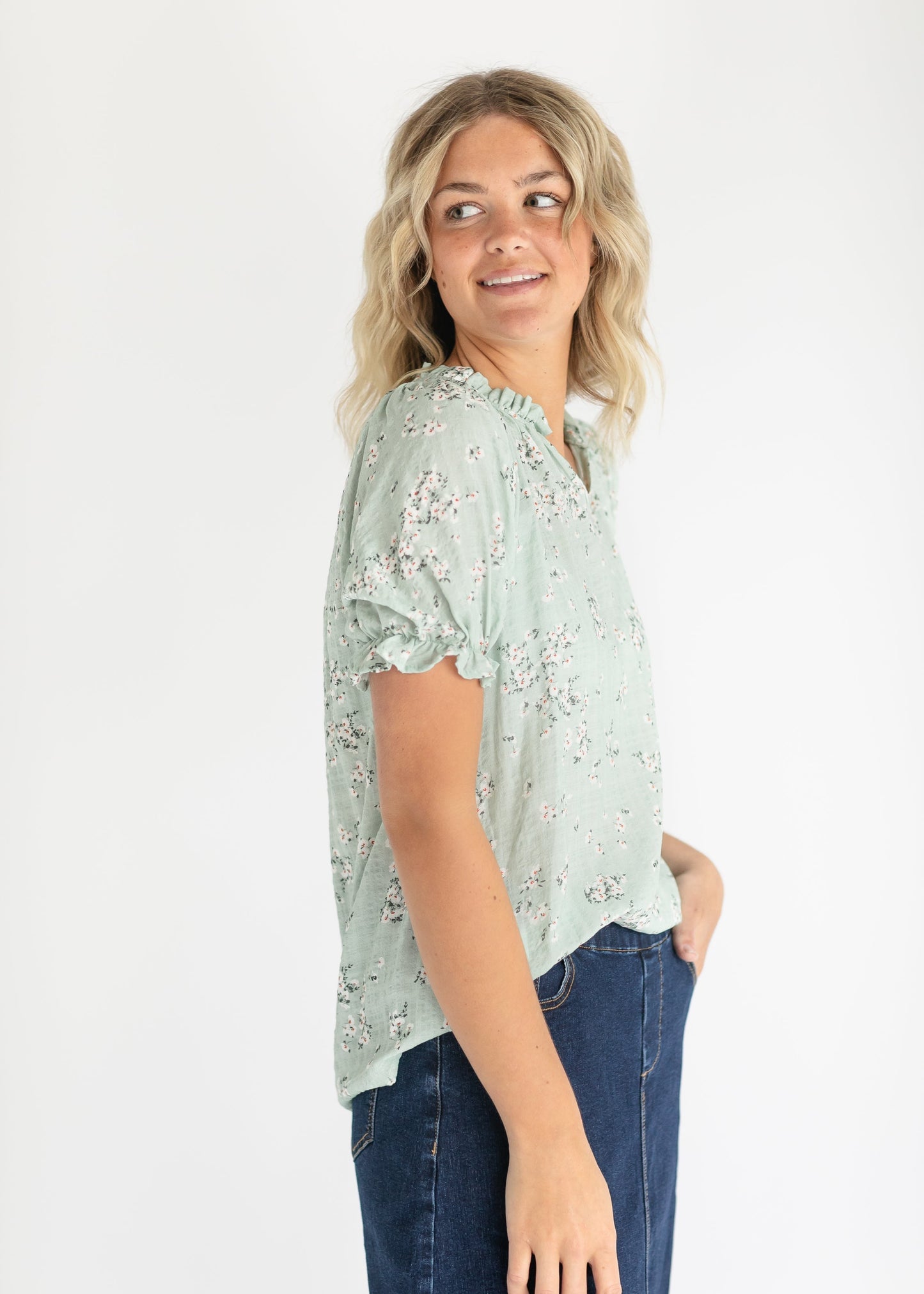 Laurel Floral V-neck Short Sleeve Top - FINAL SALE