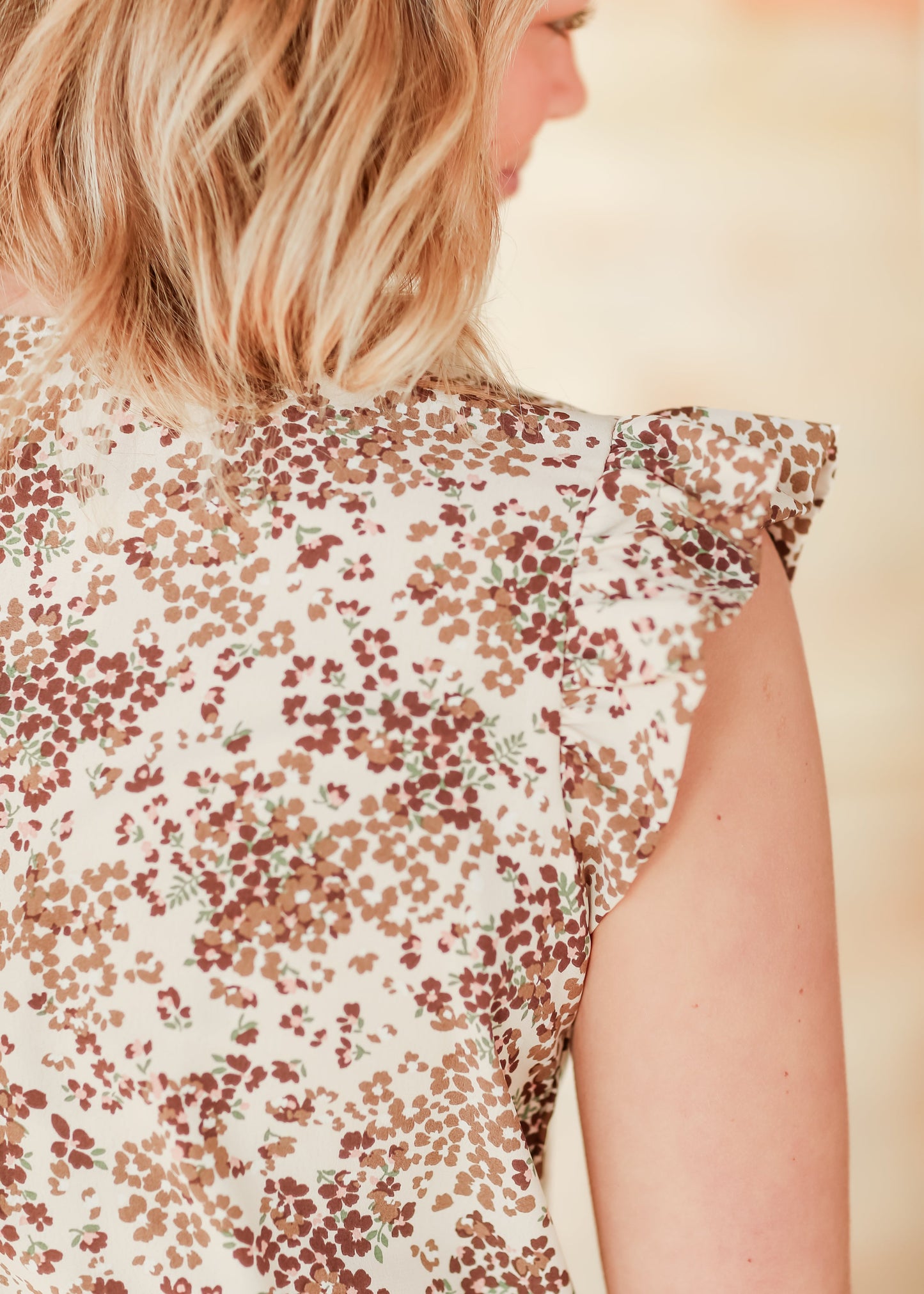 Leanne Toffee Ruffle Cap Sleeve Top - FINAL SALE