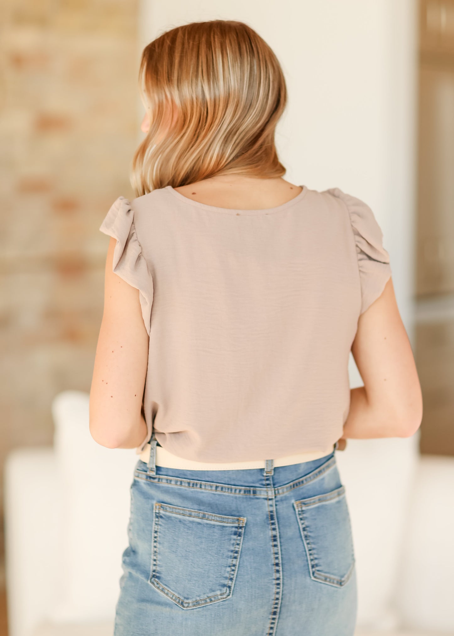 Leanne Camel Ruffle Cap Sleeve Top - FINAL SALE