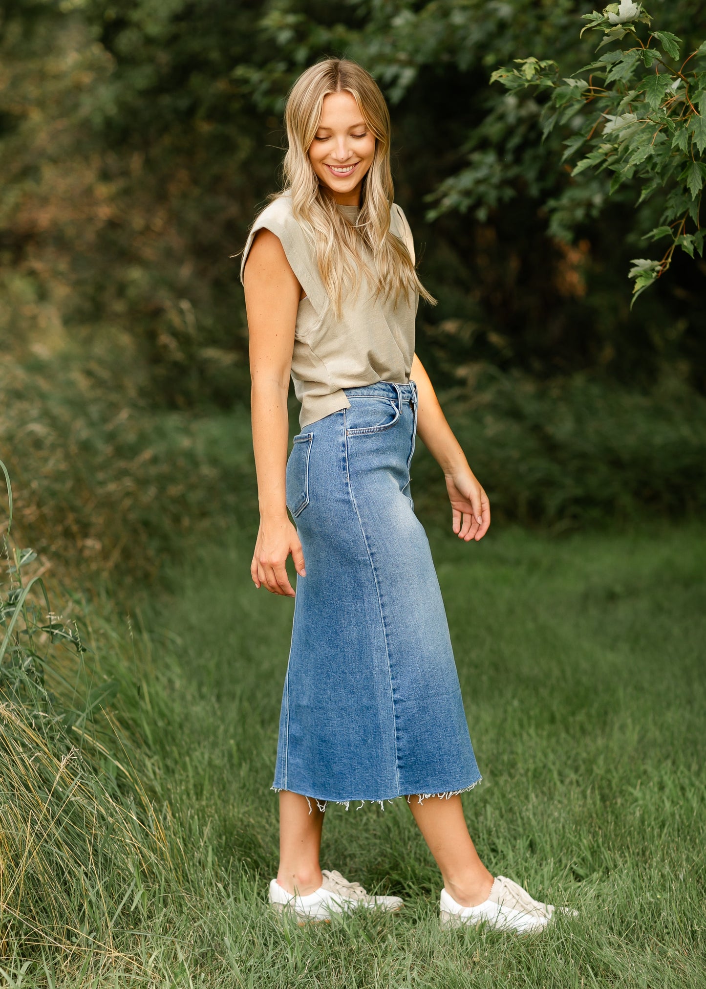 Lee A-Line Raw Hem Midi Skirt - FINAL SALE