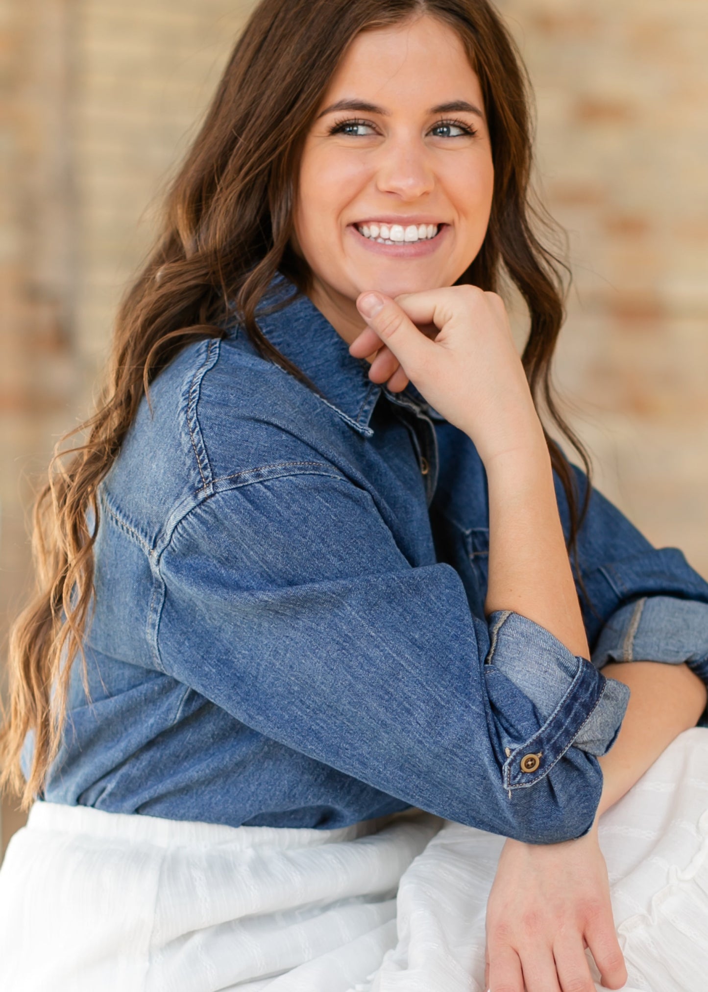 Kut from the Kloth® Leighton Linen Blend Denim Long Sleeve Top - FINAL SALE