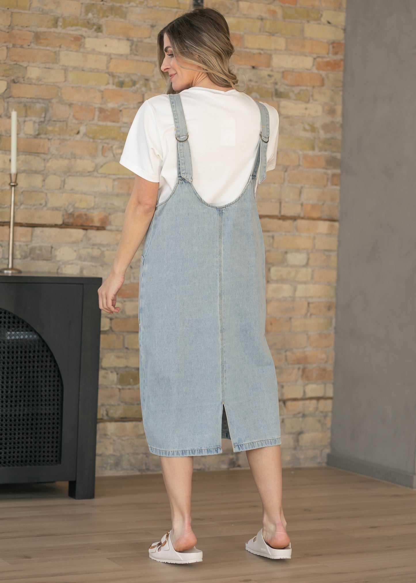 Light Wash Denim Overall Midi Dress
