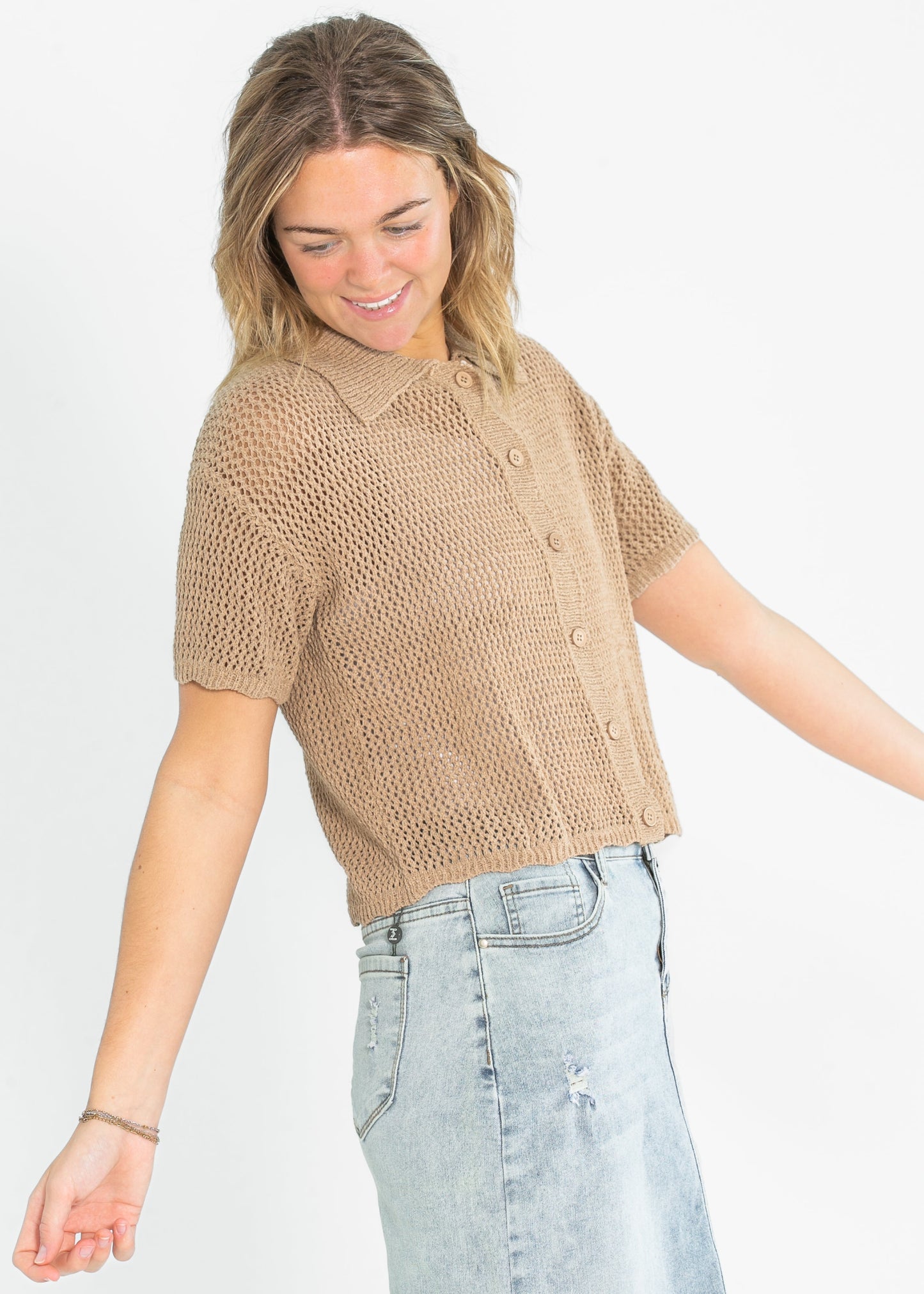 Lightweight Knit Collared Short Sleeve Top - FINAL SALE