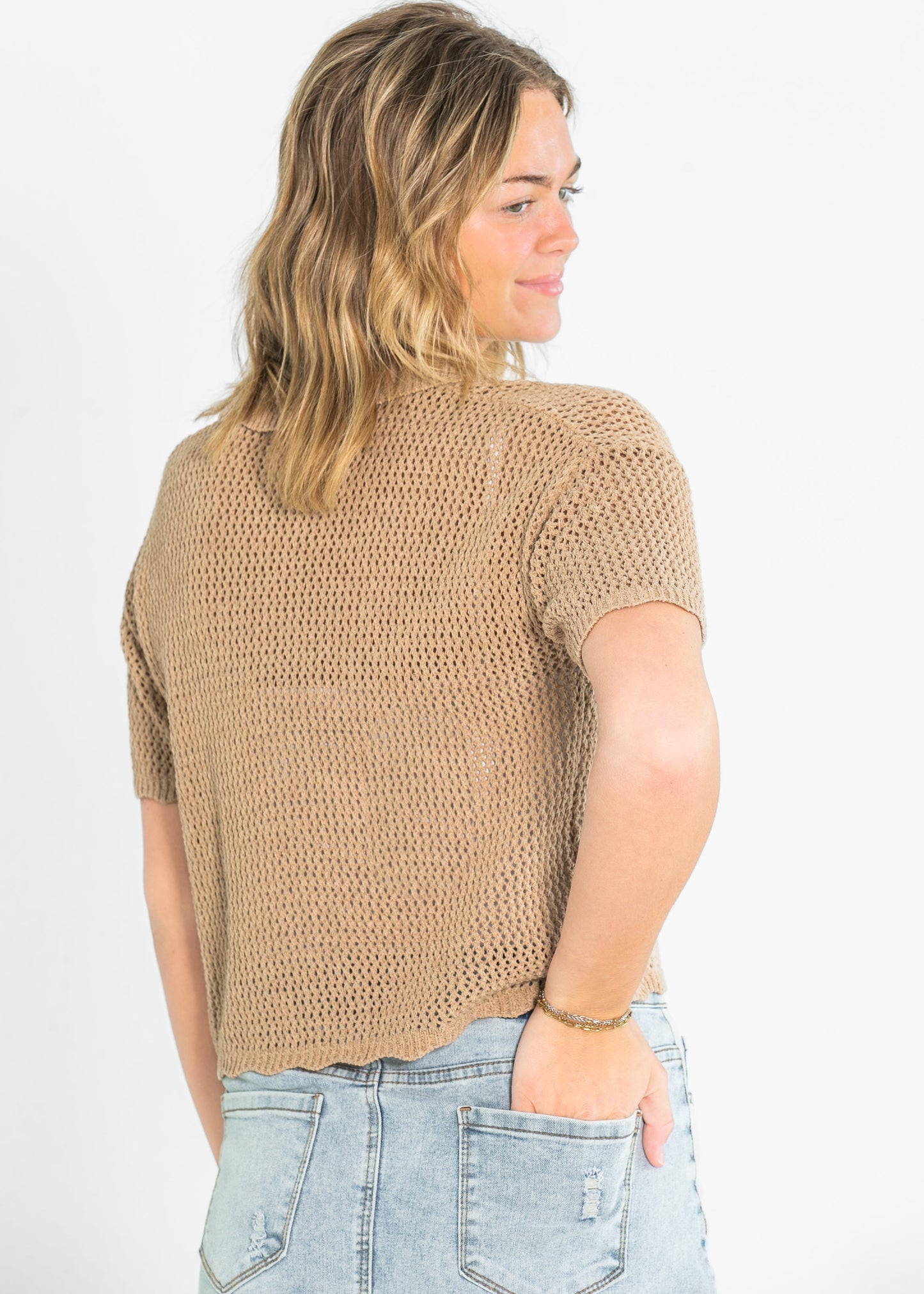 Lightweight Knit Collared Short Sleeve Top - FINAL SALE