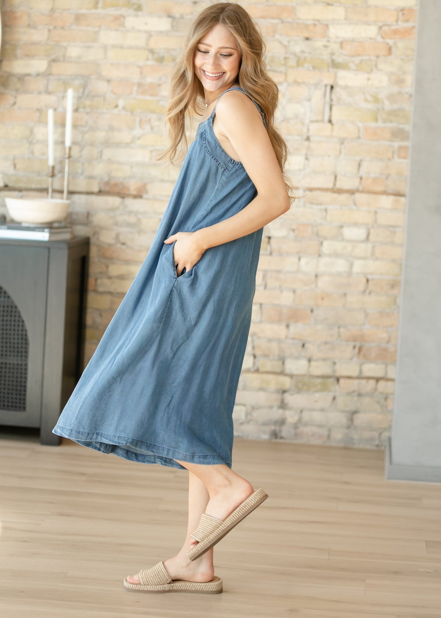 Medium Wash Lightweight Tencel Tank Maxi Dress
