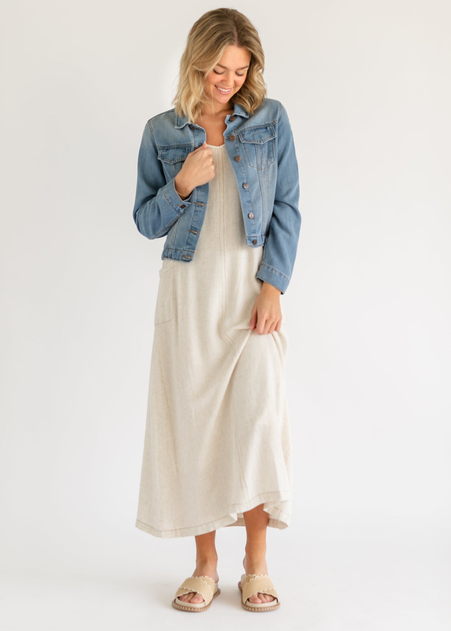 Linen Blend Adjustable Overall Dress - FINAL SALE