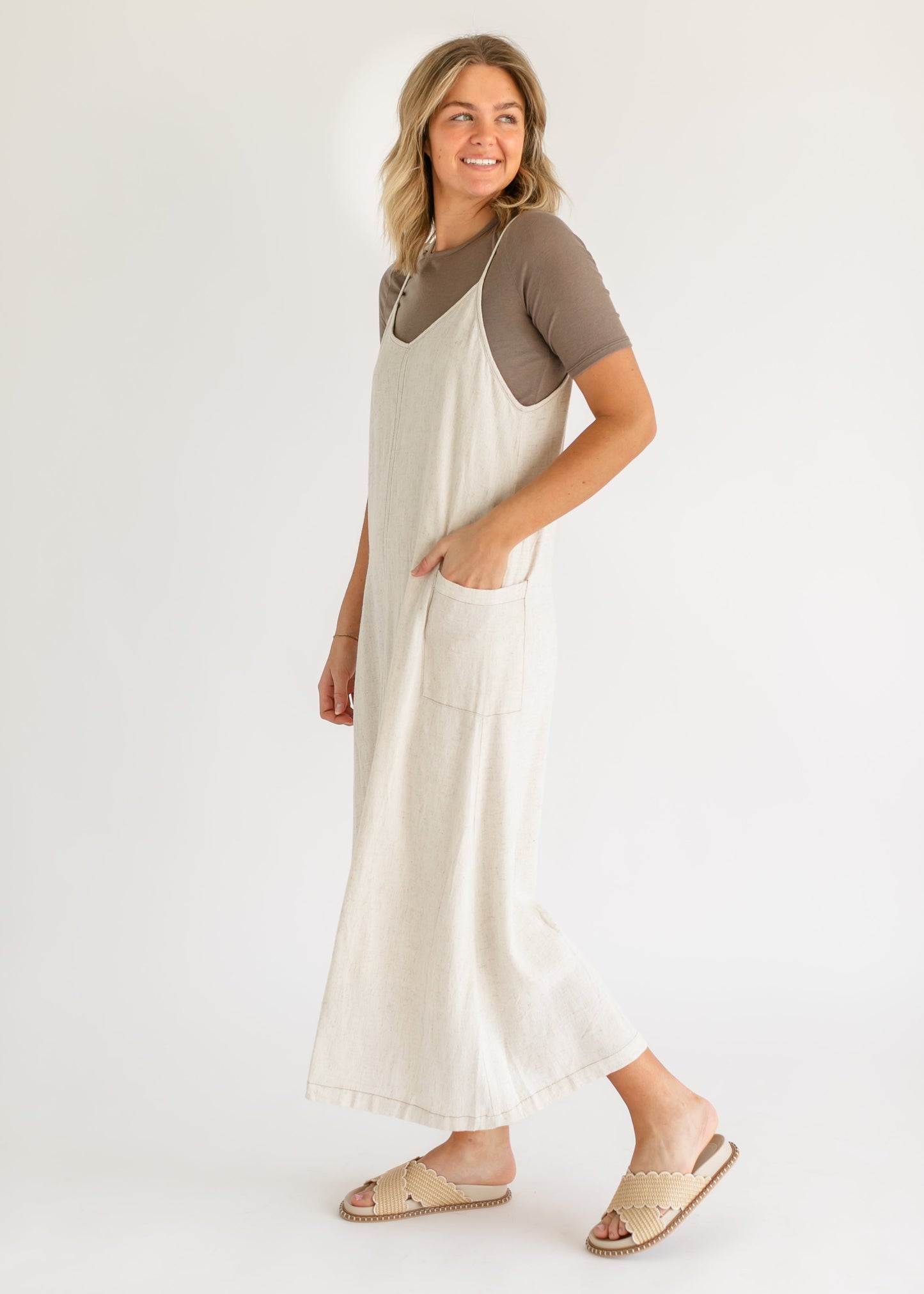 Linen Blend Adjustable Overall Dress - FINAL SALE