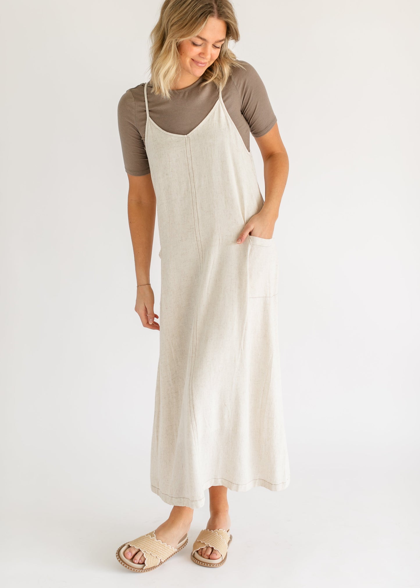 Linen Blend Adjustable Overall Dress - FINAL SALE