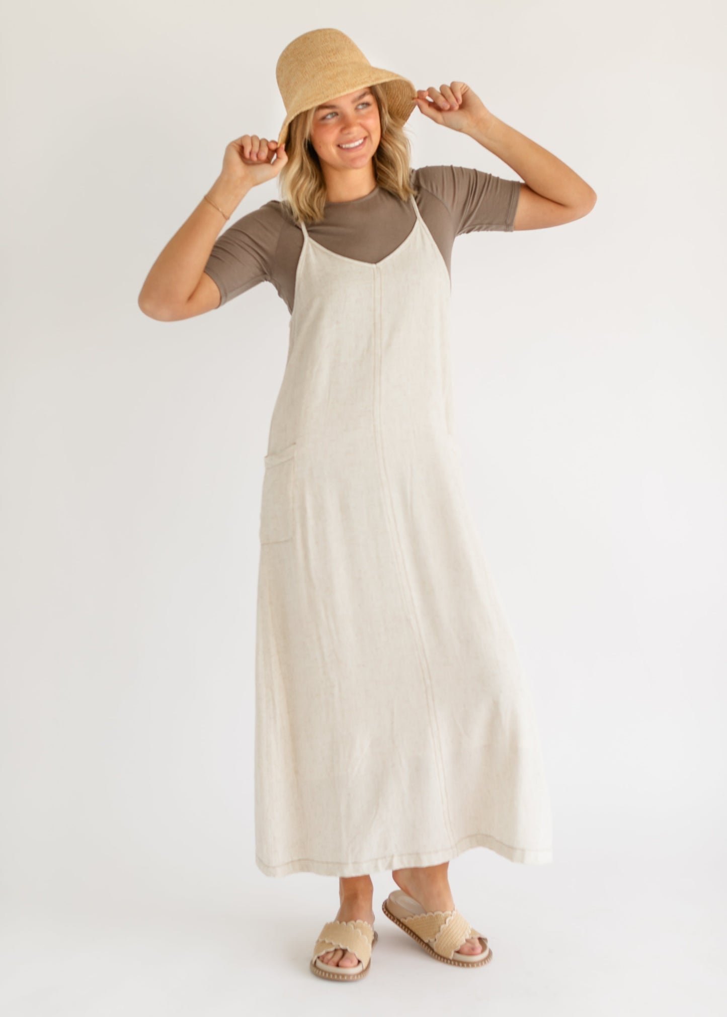 Linen Blend Adjustable Overall Dress - FINAL SALE