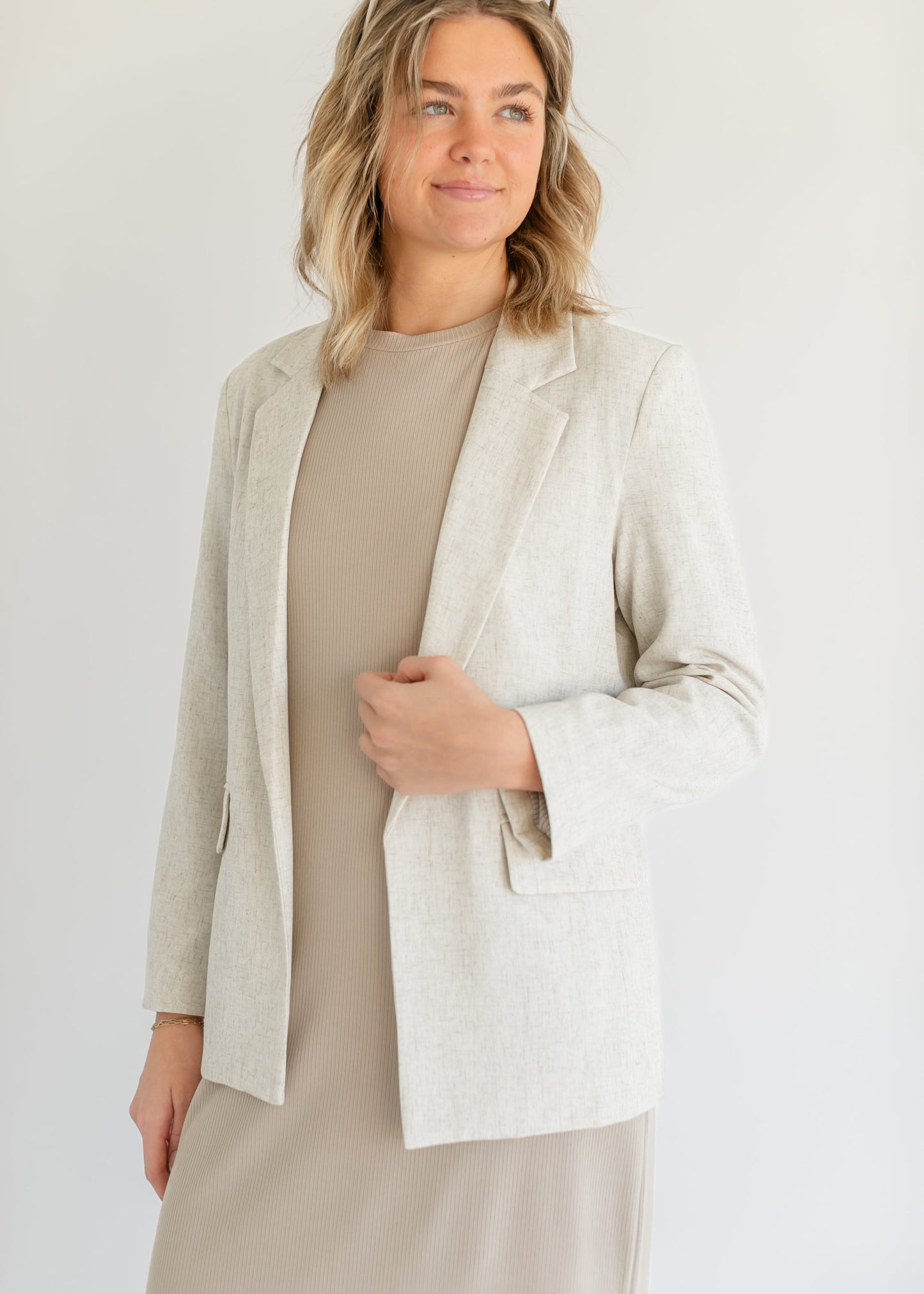 Linen Blend Open Front Blazer - FINAL SALE