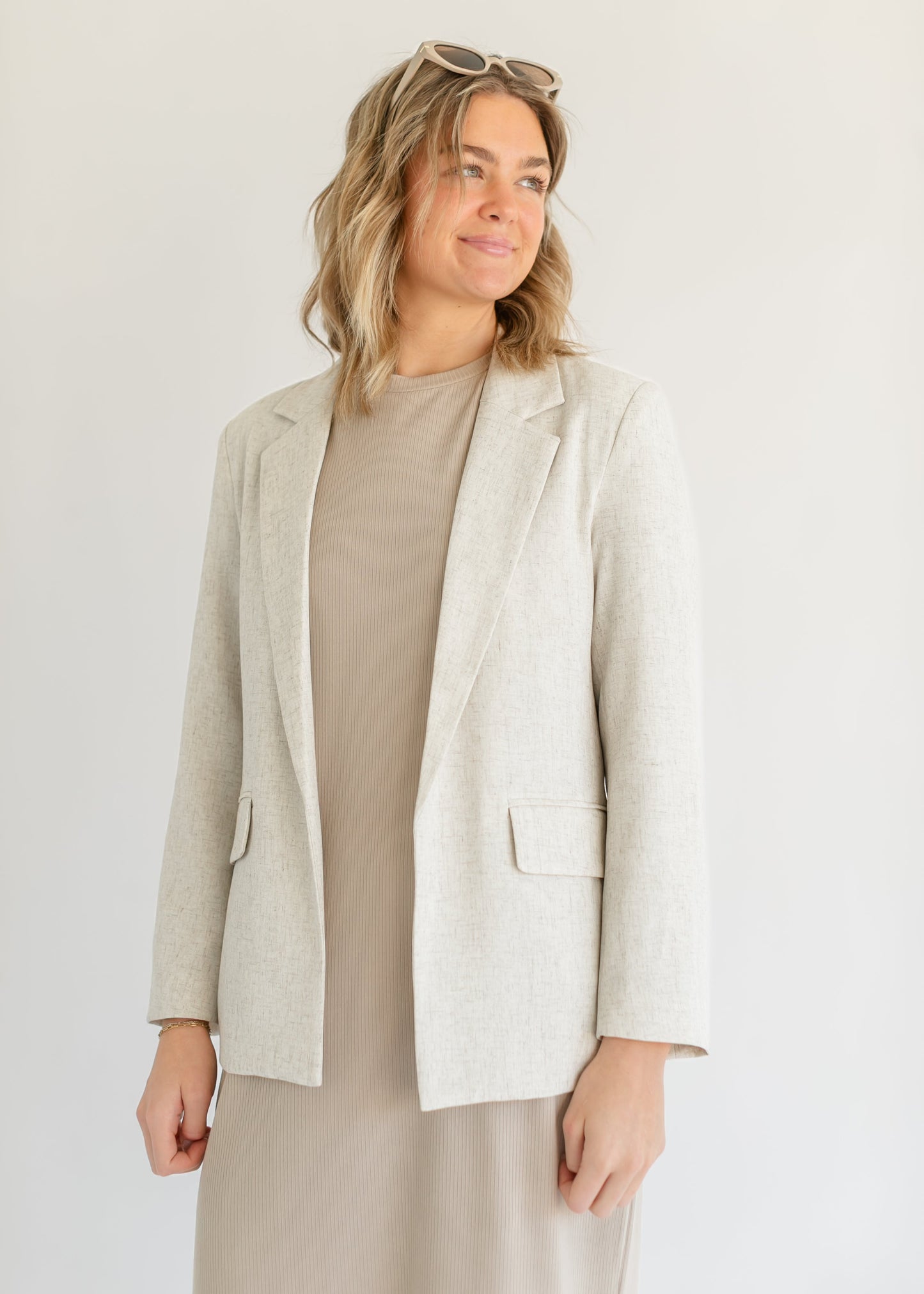 Linen Blend Open Front Blazer - FINAL SALE