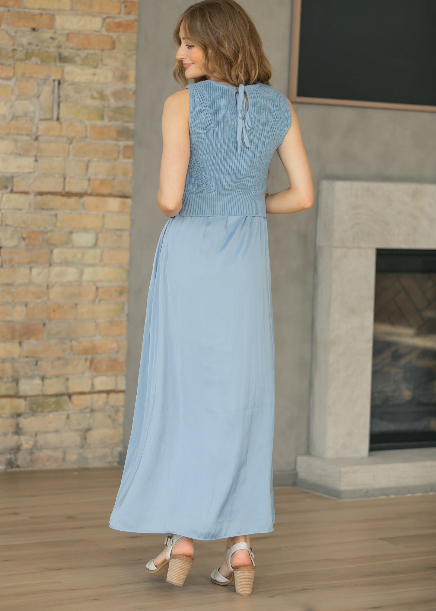 LIVERPOOL® Blue Sleeveless Tie Back Sweater Maxi Dress