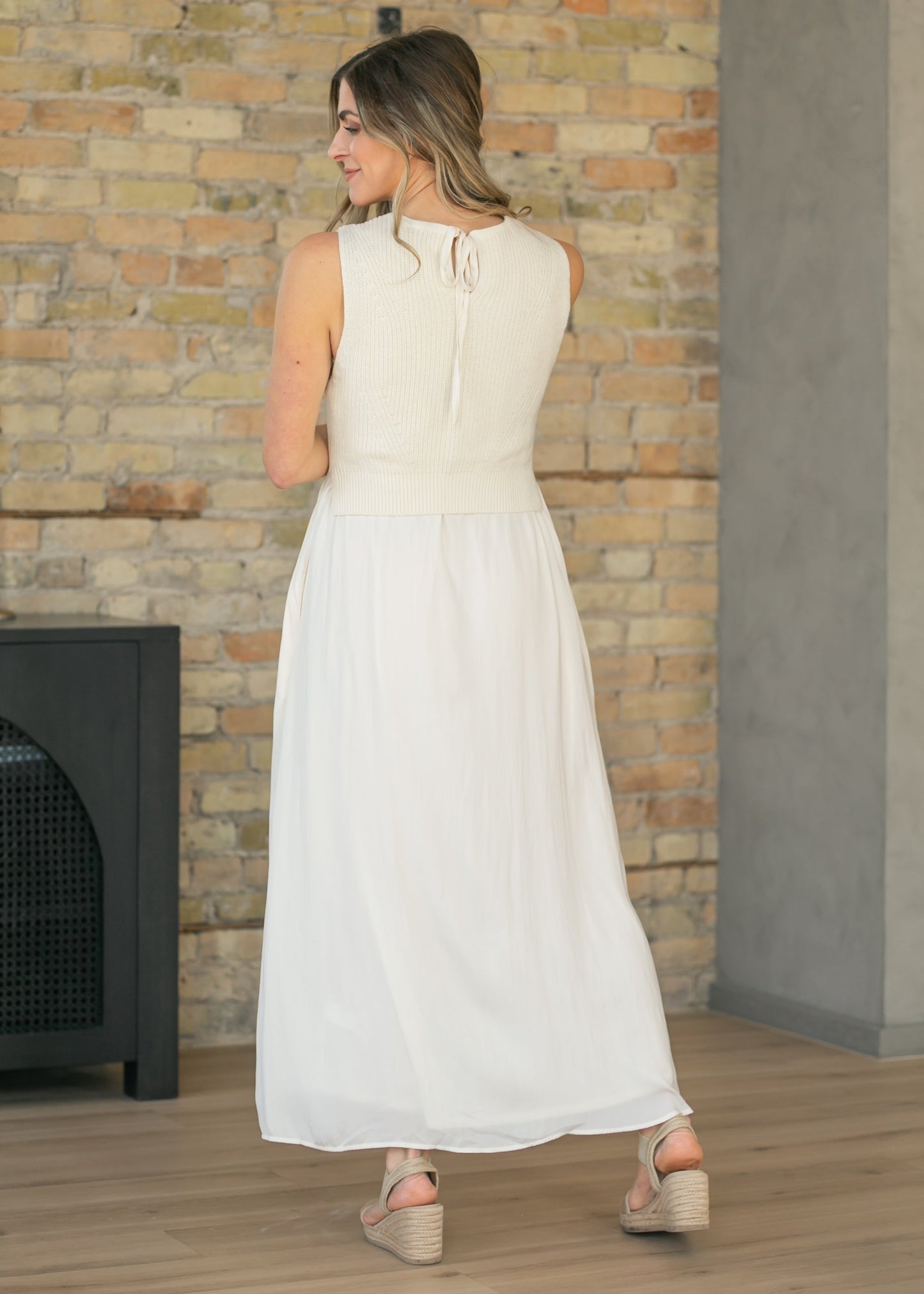 LIVERPOOL® Cream Sleeveless Tie Back Sweater Maxi Dress