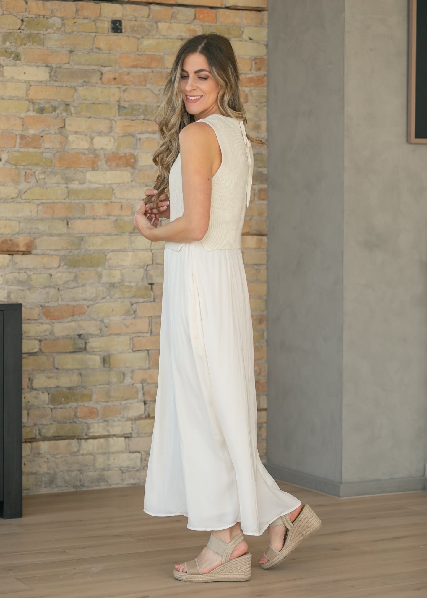 LIVERPOOL® Cream Sleeveless Tie Back Sweater Maxi Dress