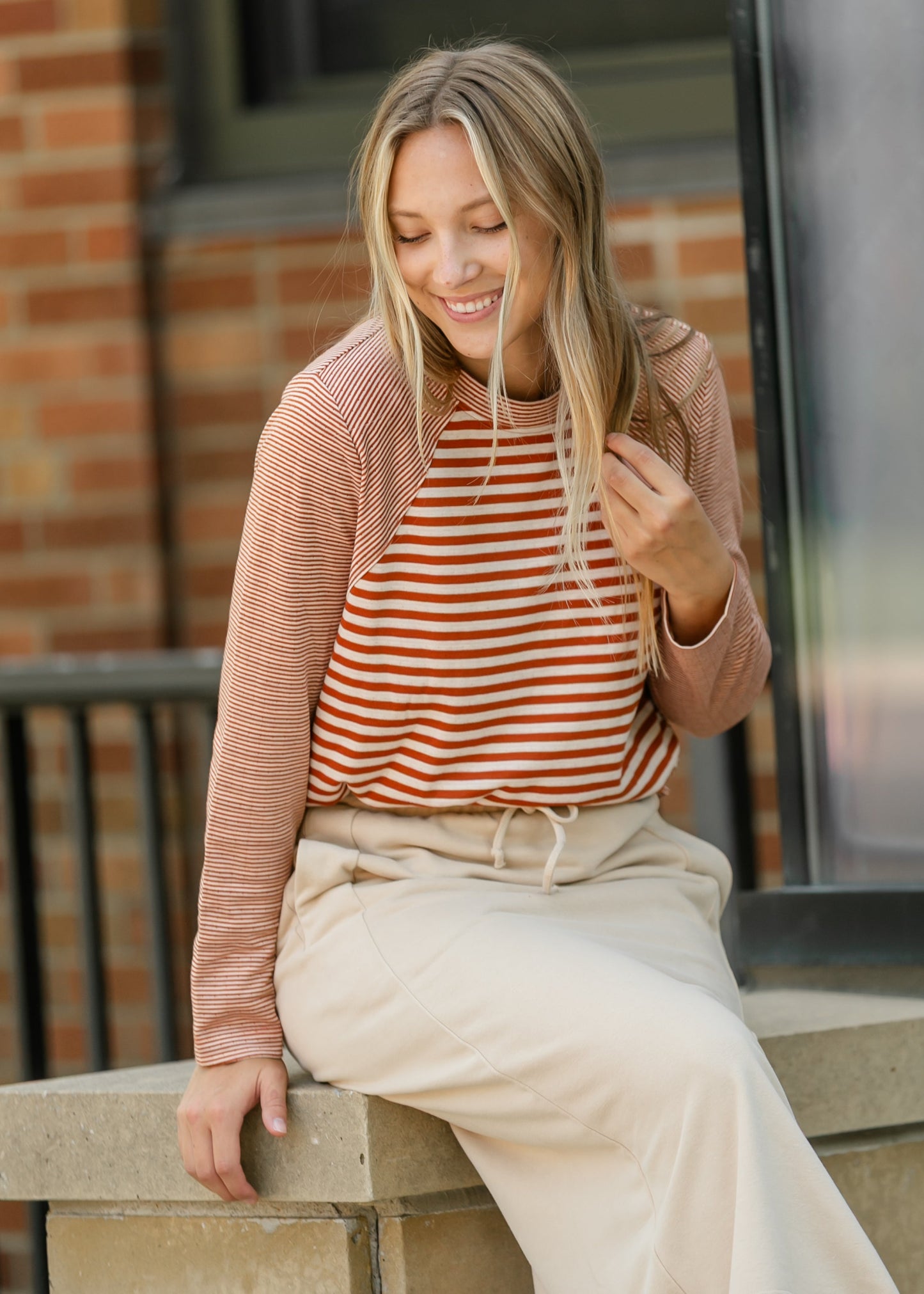 Liverpool Los Angeles® Crewneck Striped Knit Top - FINAL SALE